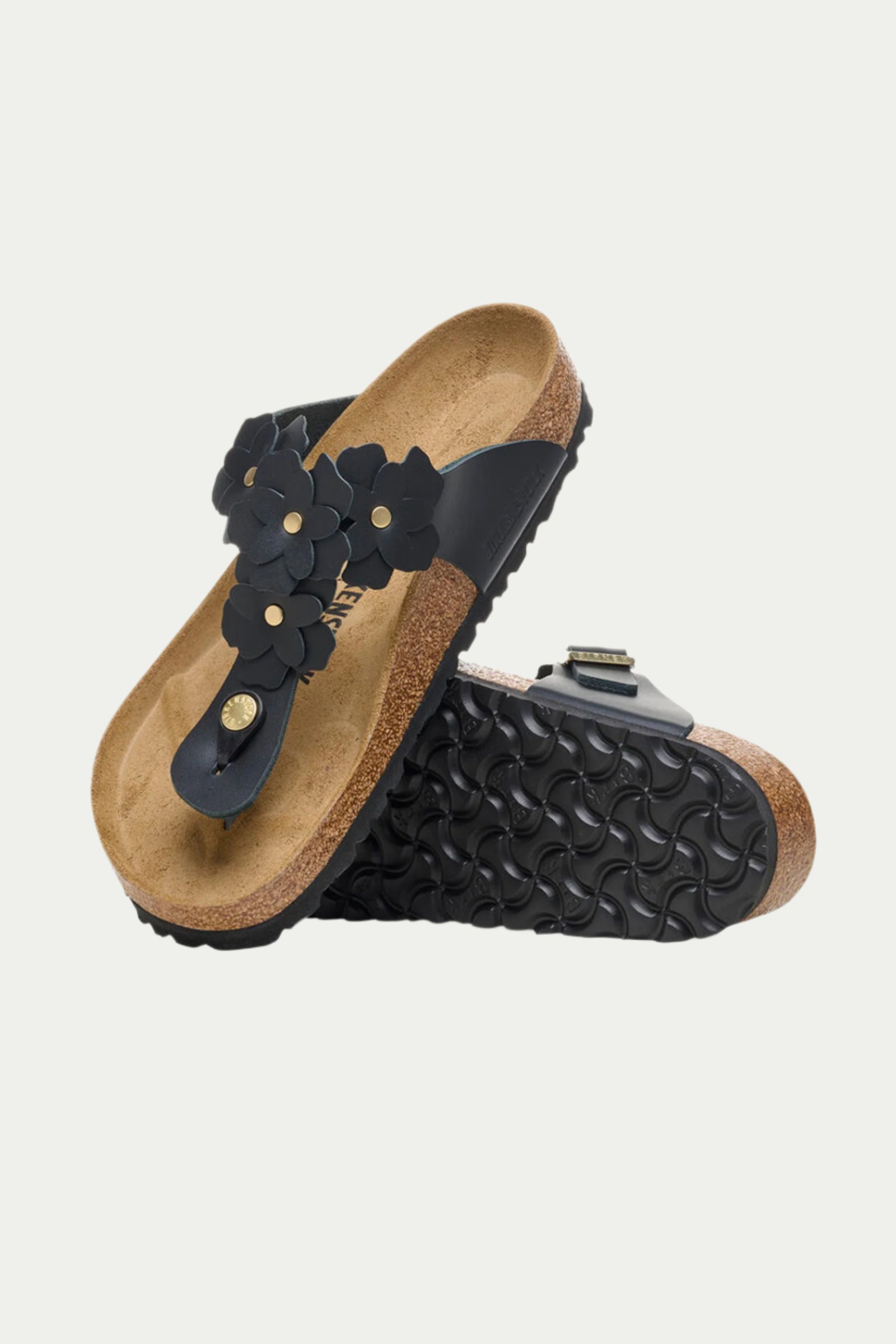 Women's Gizeh Flowers Leather Sandal - Black