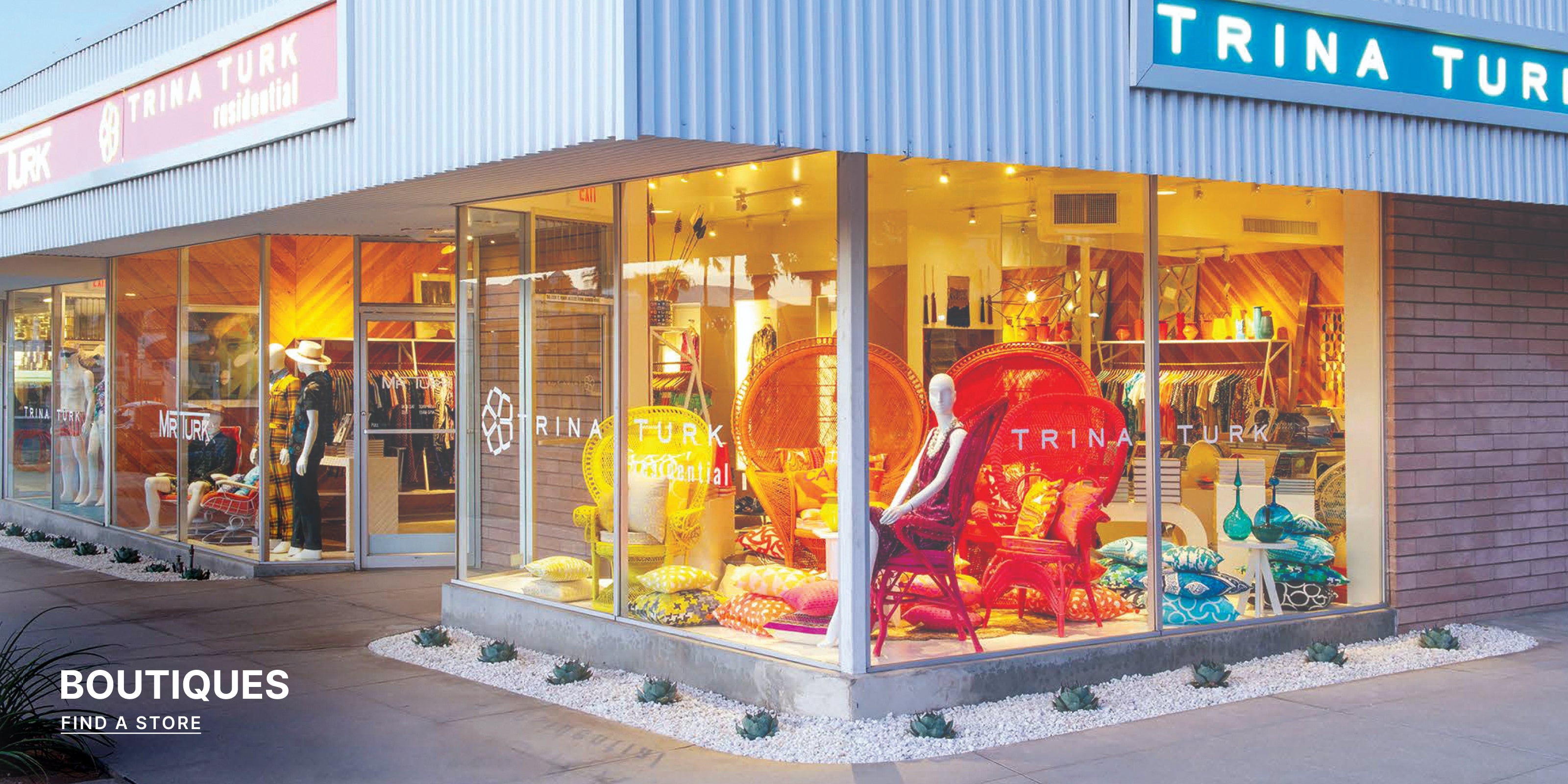Trina Turk store front with illuminated display case