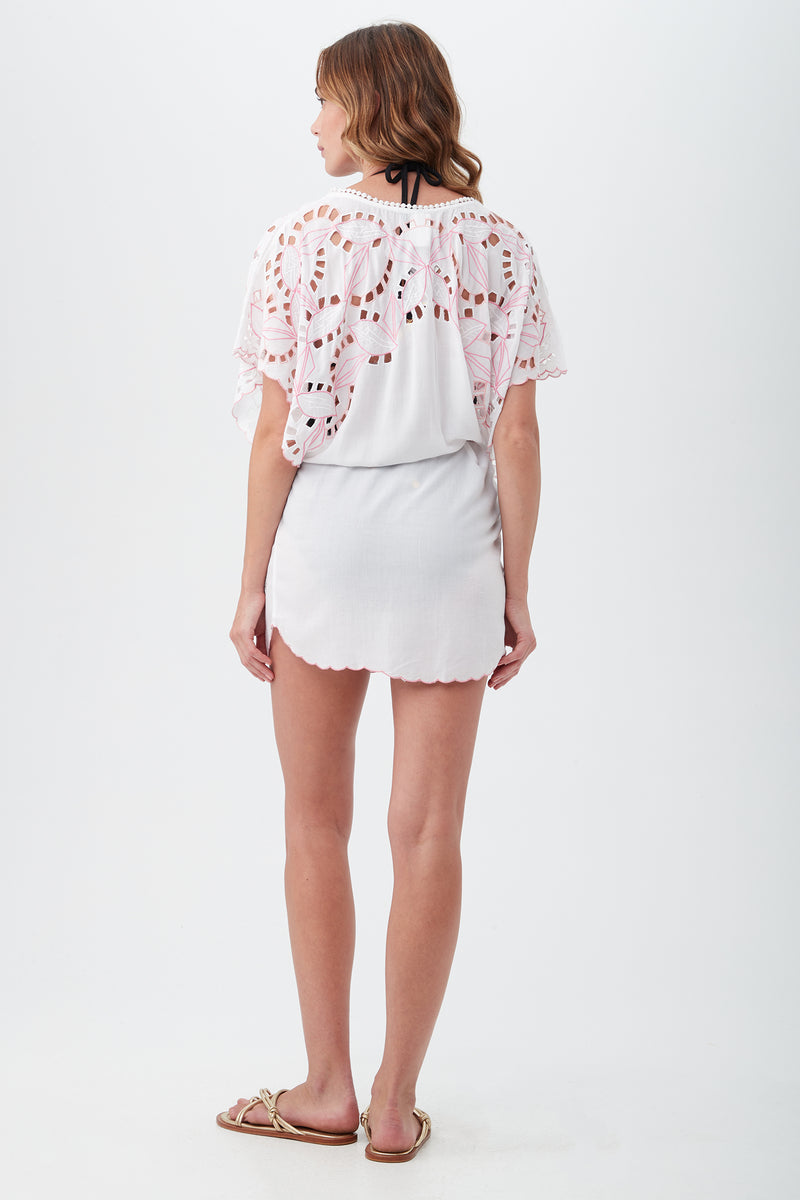 LAHAINA EMBROIDERED DRESS in WHITE/GERANIUM additional image 1