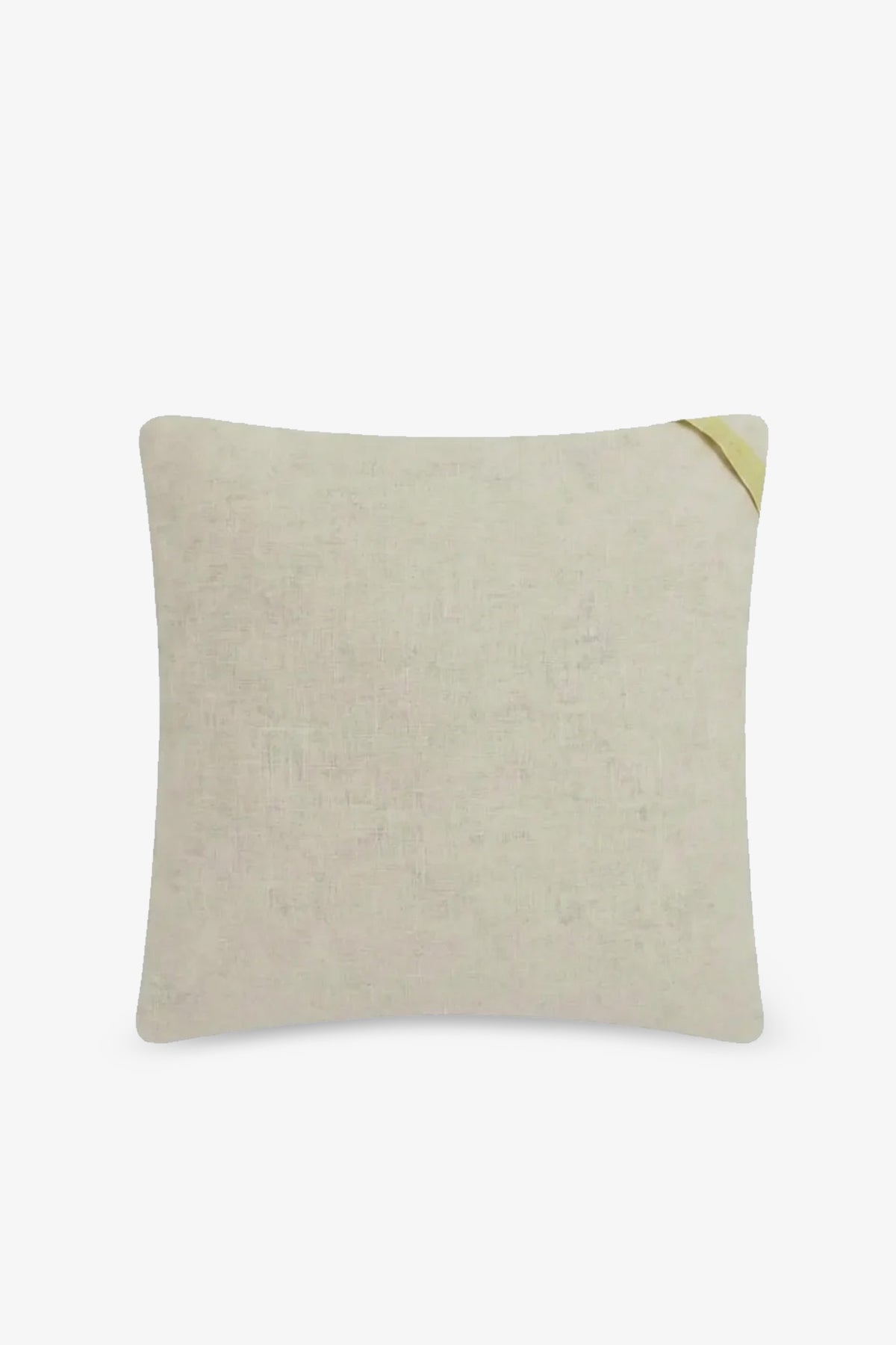 The Palmdale Embroidered Square Pillow features a light beige, subtly textured fabric with a small folded yellow detail on the top right, set against a plain white background.
