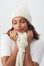 TT SPECKLED KNIT BEANIE AND SCARF in CREAM additional image 3