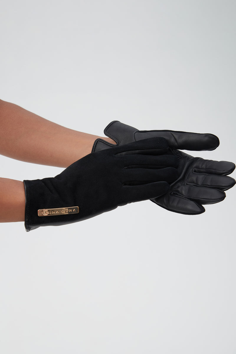 TT SUEDE AND LEATHER GLOVES in BLACK