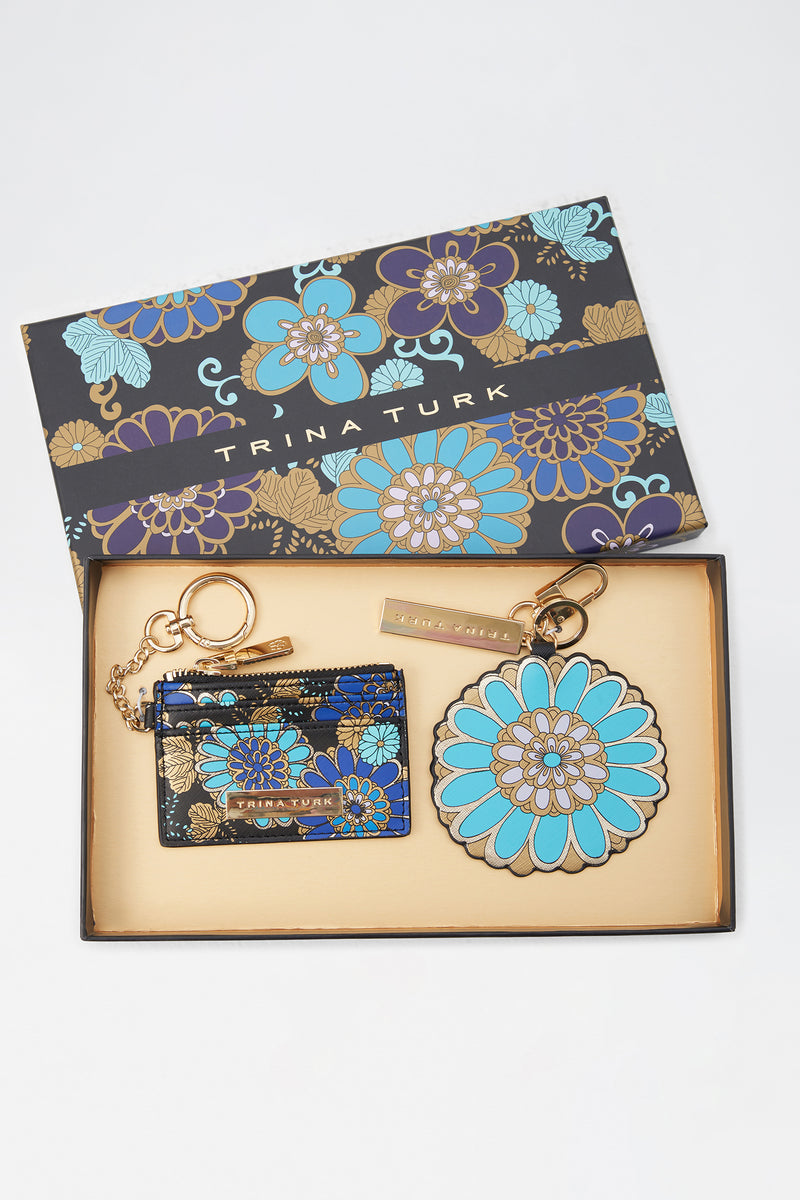 TOKYO BLOSSOM KEYCHAIN AND CARDHOLDER in NIHAN BLUE MULTI