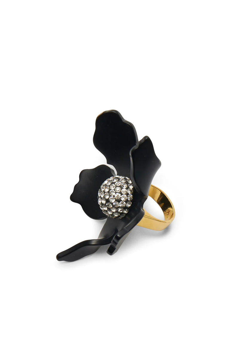 CRYSTAL LILY RING in JET
