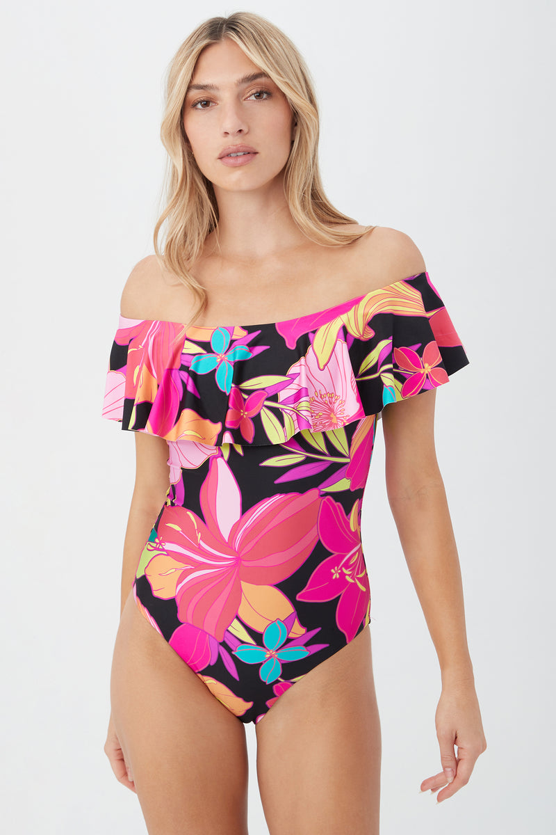 SOLAR FLORAL OFF THE SHOULDER ONE PIECE in MULTI