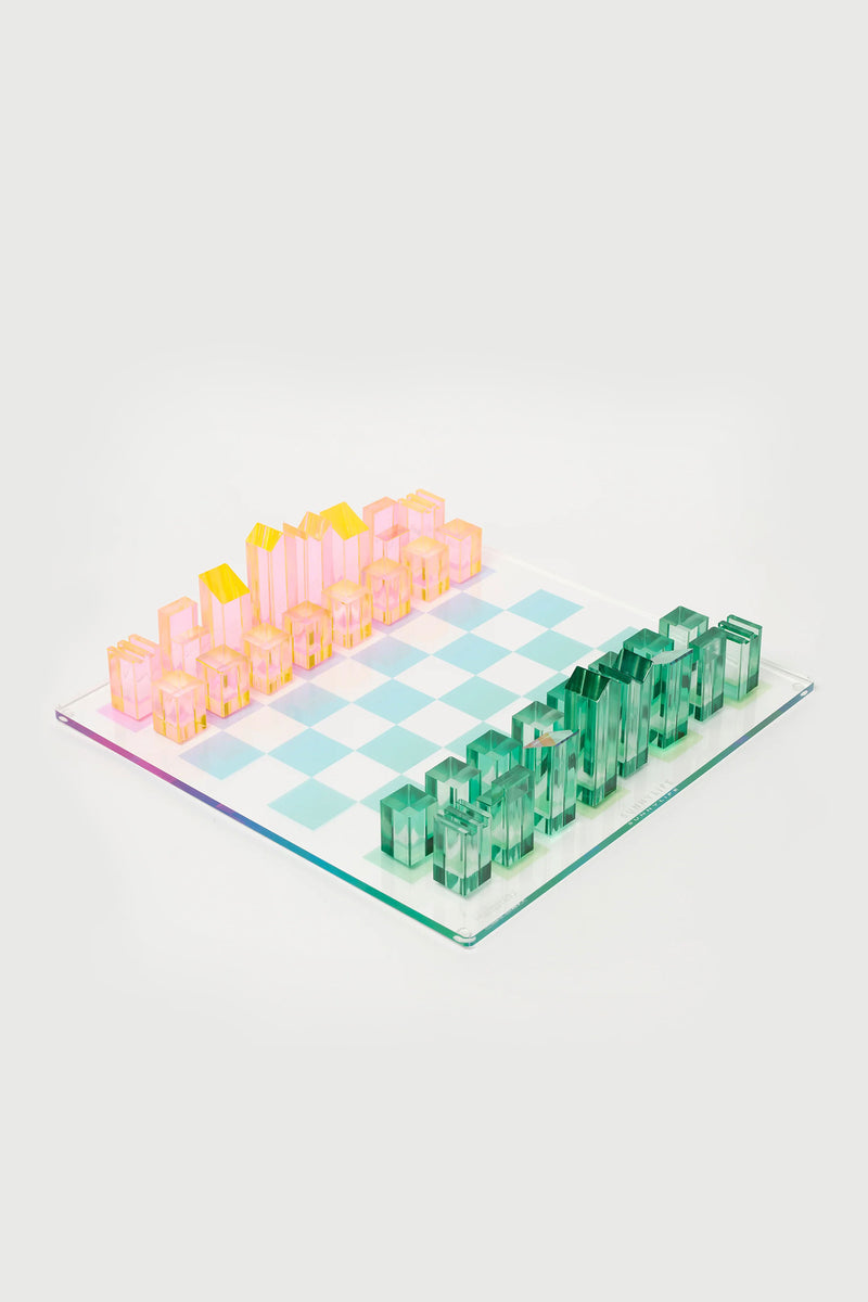 OMBRE LUCITE CHESS CHECKERS SET in SHERBET