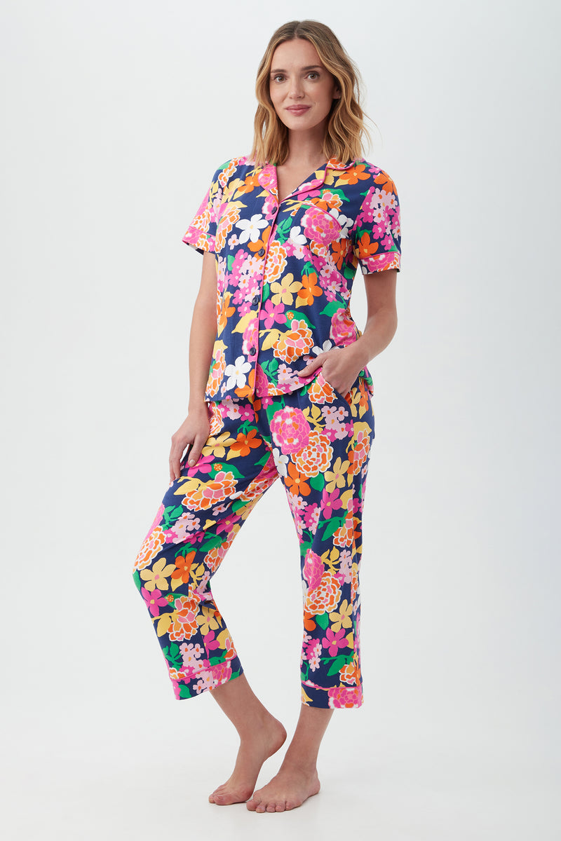 GREENHOUSE FLORAL WOMEN'S SHORT SLEEVE CROPPED PANT JERSEY PJ SET in MULTI additional image 2