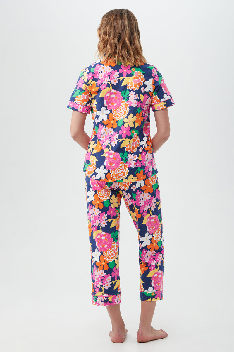 GREENHOUSE FLORAL WOMEN'S SHORT SLEEVE CROPPED PANT JERSEY PJ SET in MULTI additional image 1