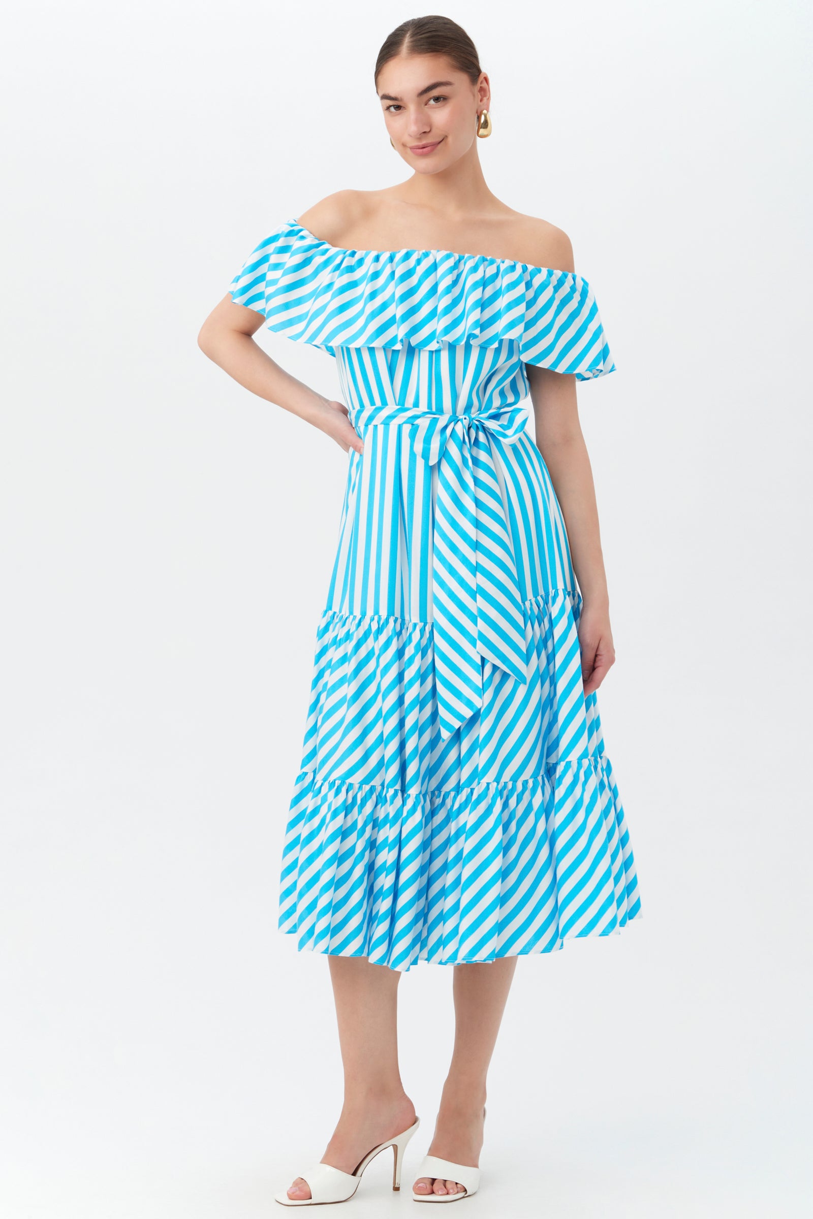 trina turk off the shoulder dress Trina Turk Gateway Ruffle Off-Shoulder Shift Dress