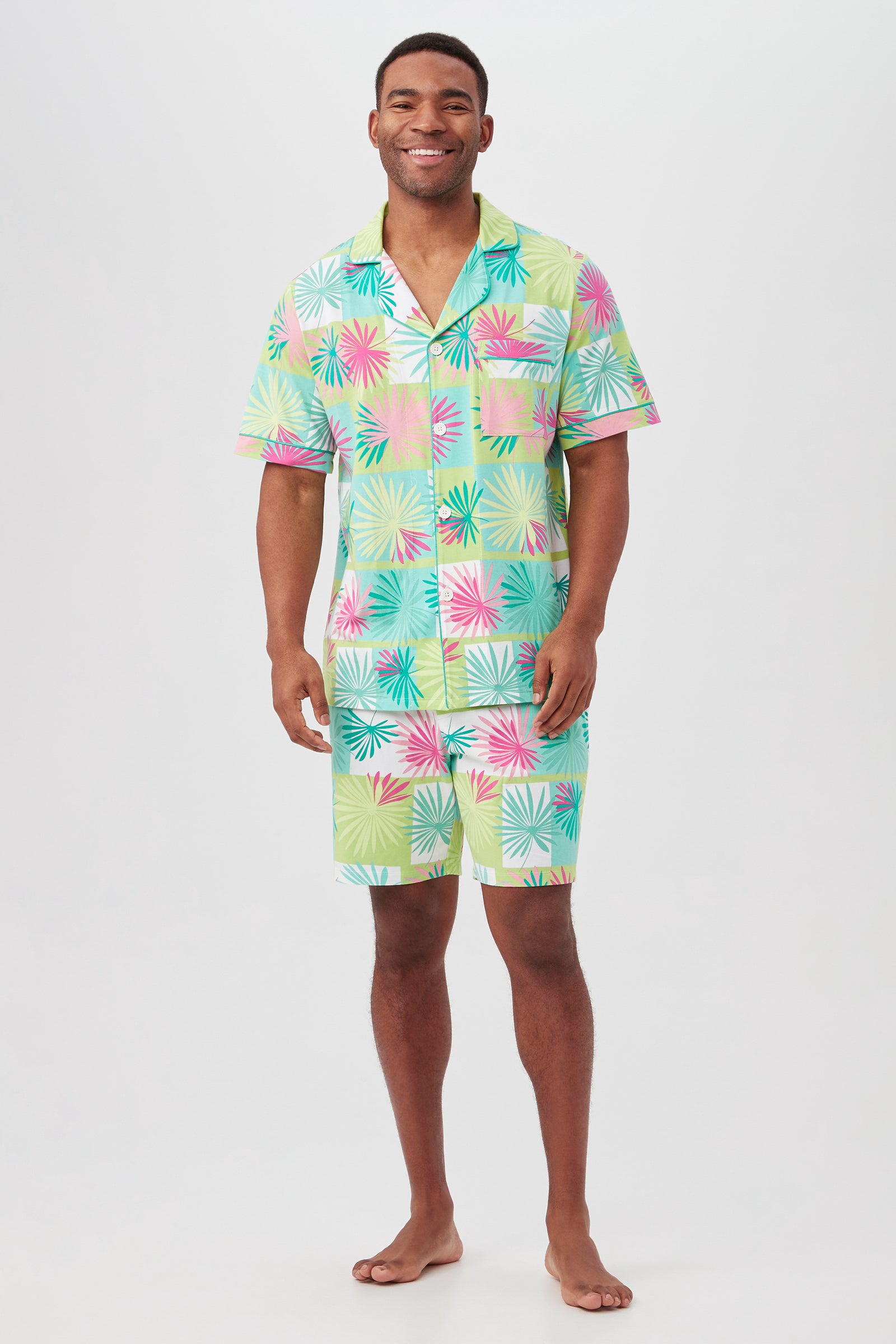 Tropical Tile Men's Short Sleeve Boxer Short Jersey PJ Set