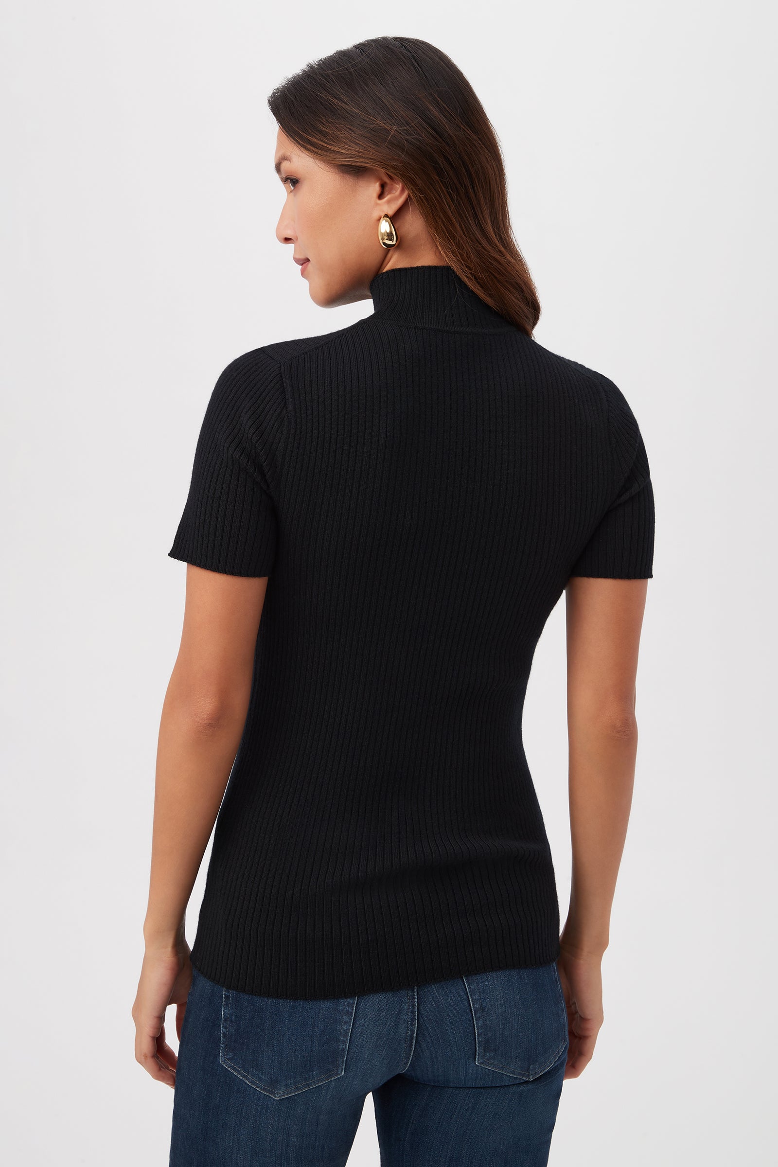Armeni Merino Wool Short Sleeve Mockneck Top