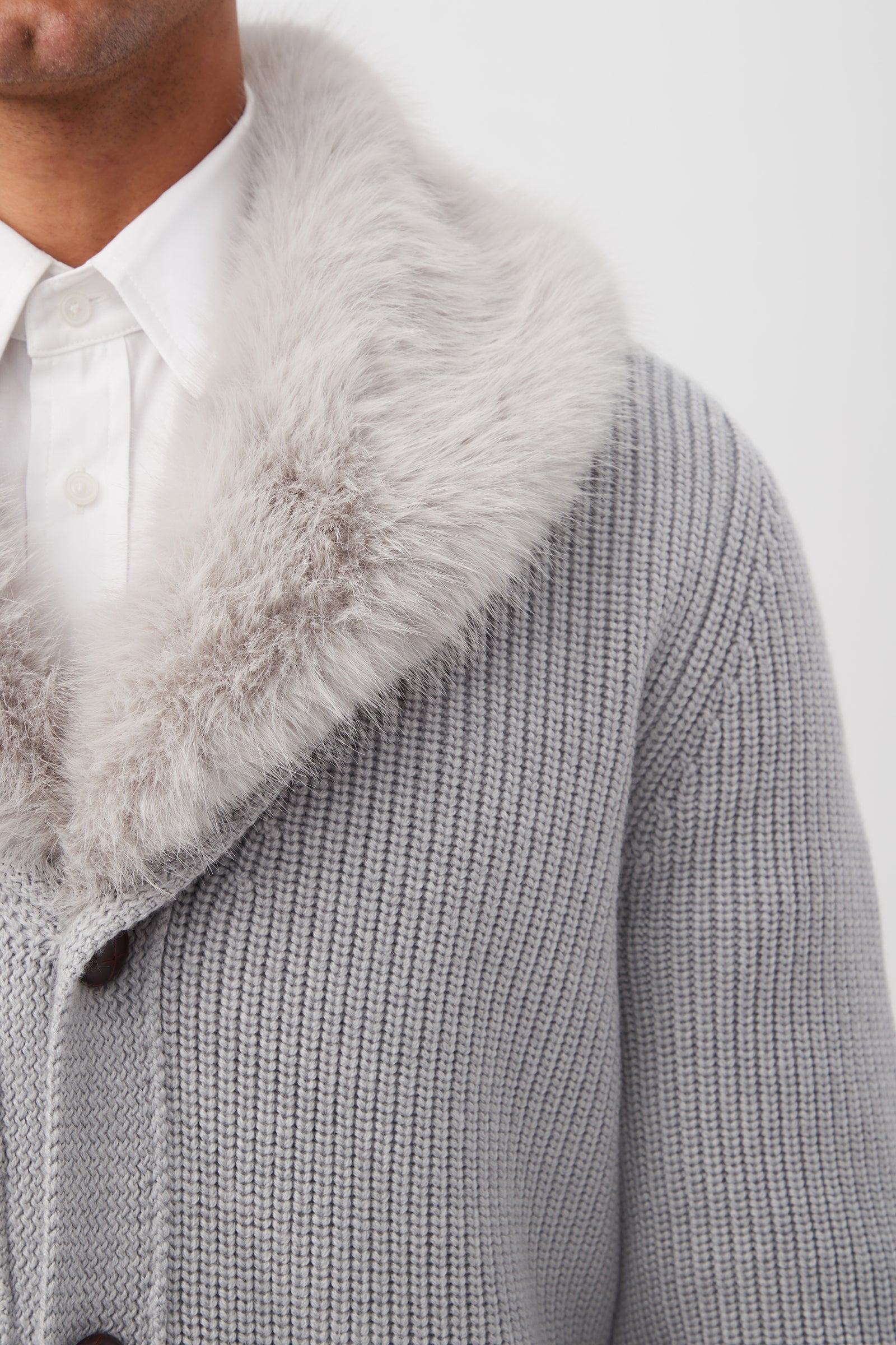 Lennox Faux Fur Collar Cardigan - Merino Wool