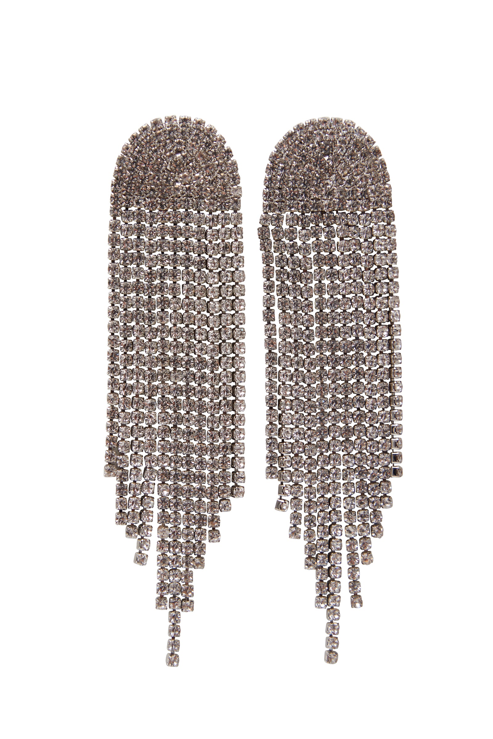 The Kjl Rhinestone Crystal Waterfall Earrings in CRYSTAL/GOLD feature a rounded top and multiple cascading rows of sparkling rhinestones for a stunning, fringed waterfall effect.