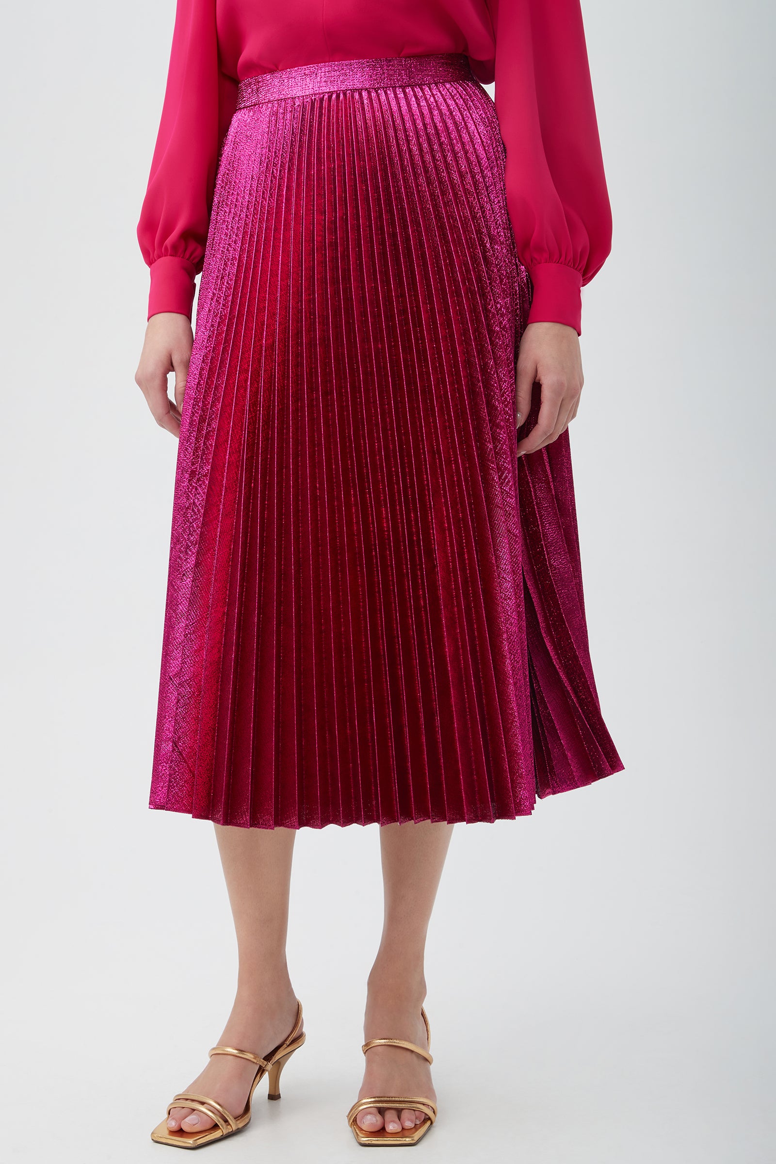 Trina Turk Women's Faye Luminary Midi Skirt with Accordion Pleats in Fairy Fuchsia Size 10