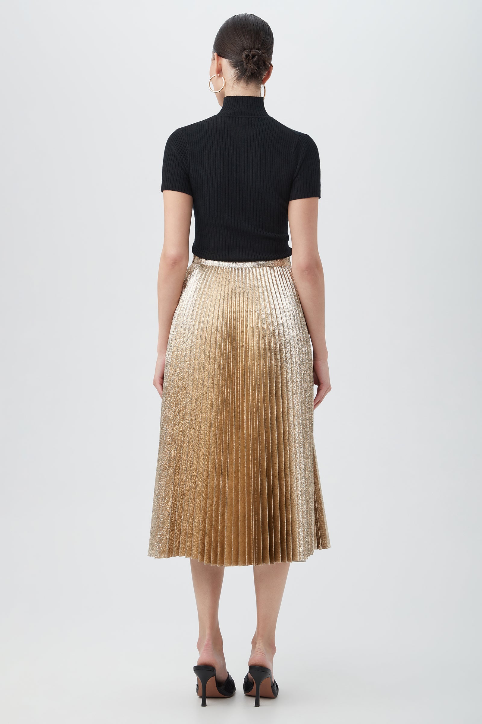 Faye Luminary Lamé Midi Skirt With Accordion Pleats