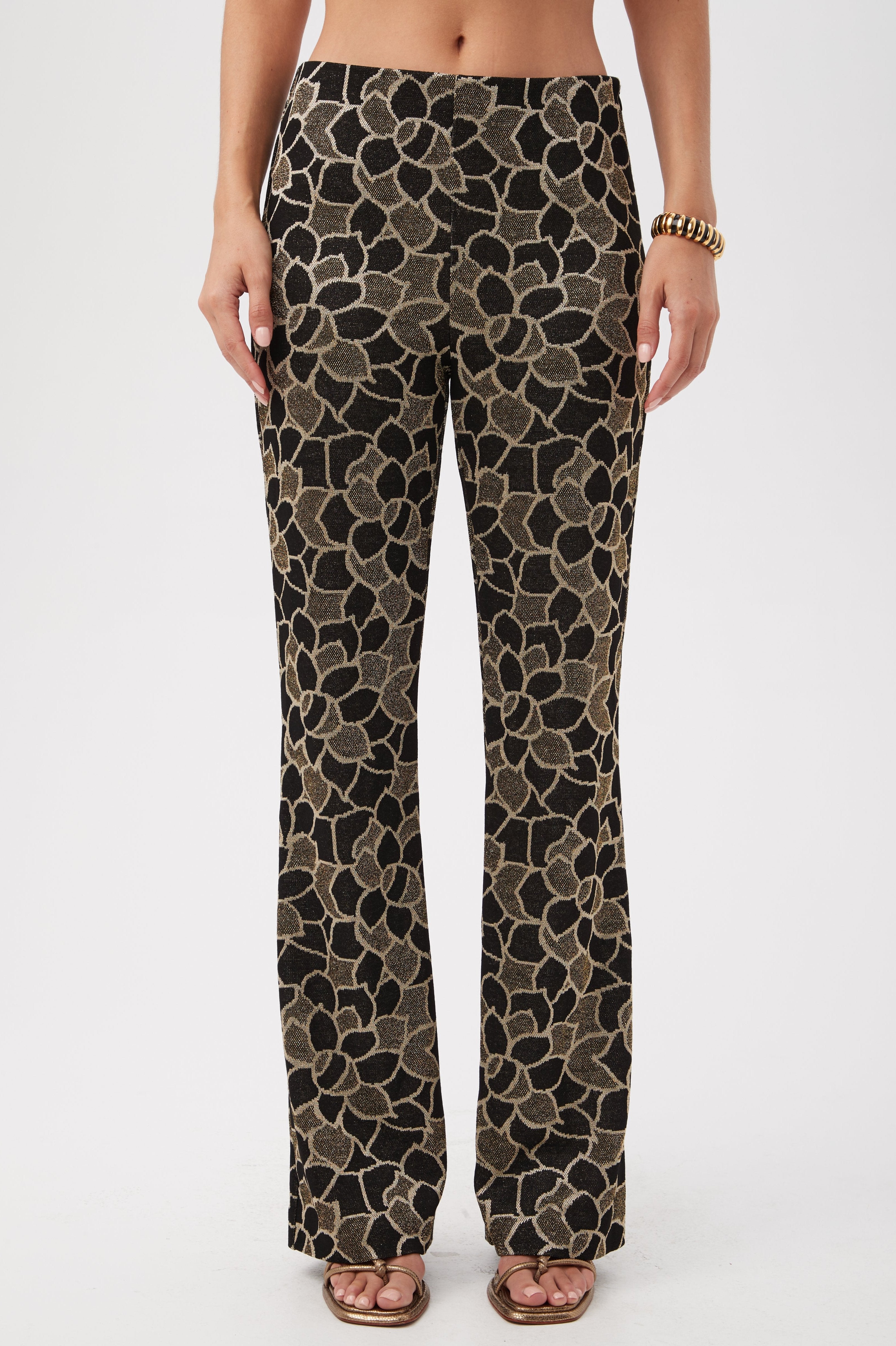 Jacoba Metallic Knit Jacquard Bootcut Pants