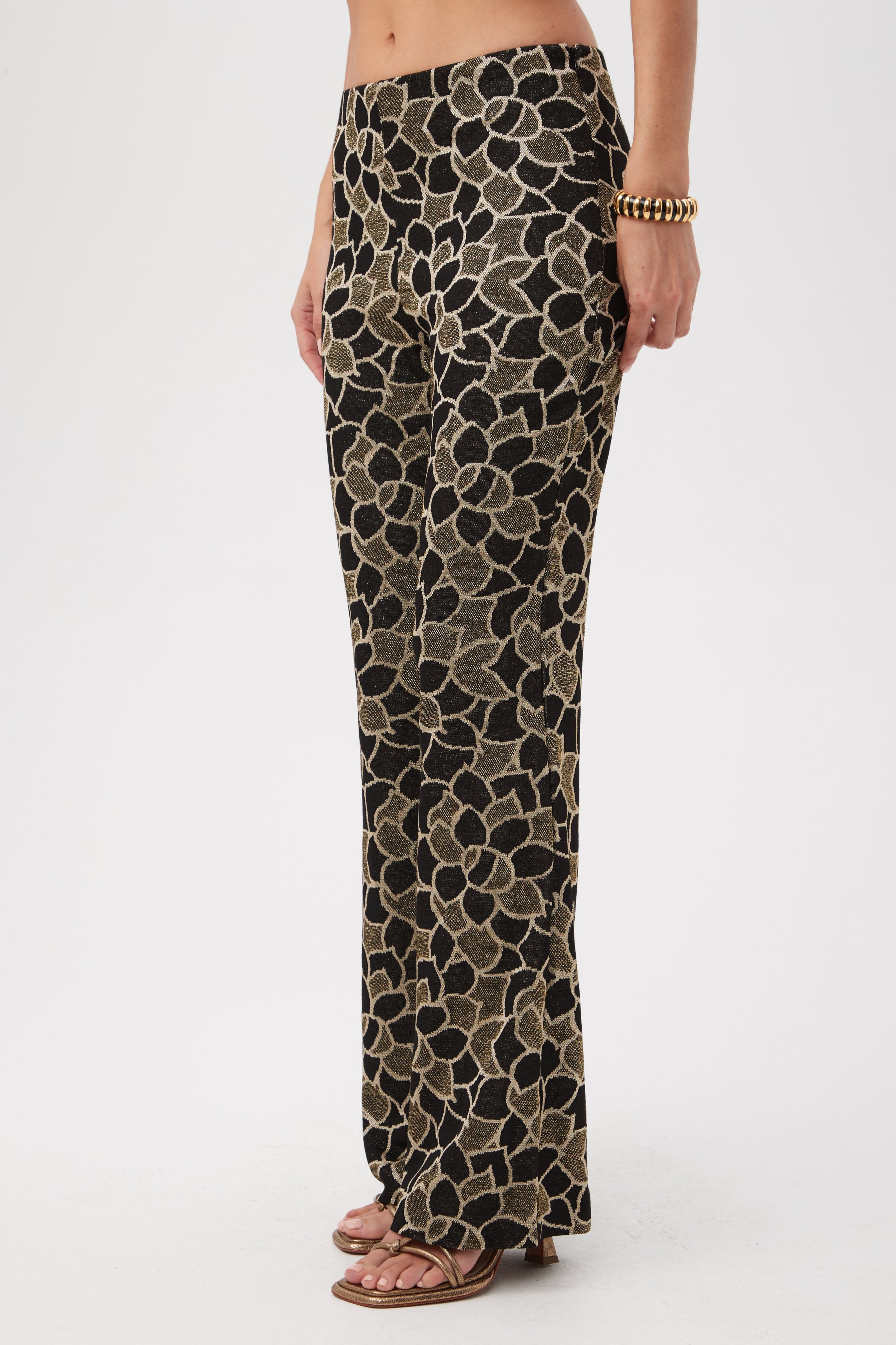 Jacoba Metallic Knit Jacquard Bootcut Pants