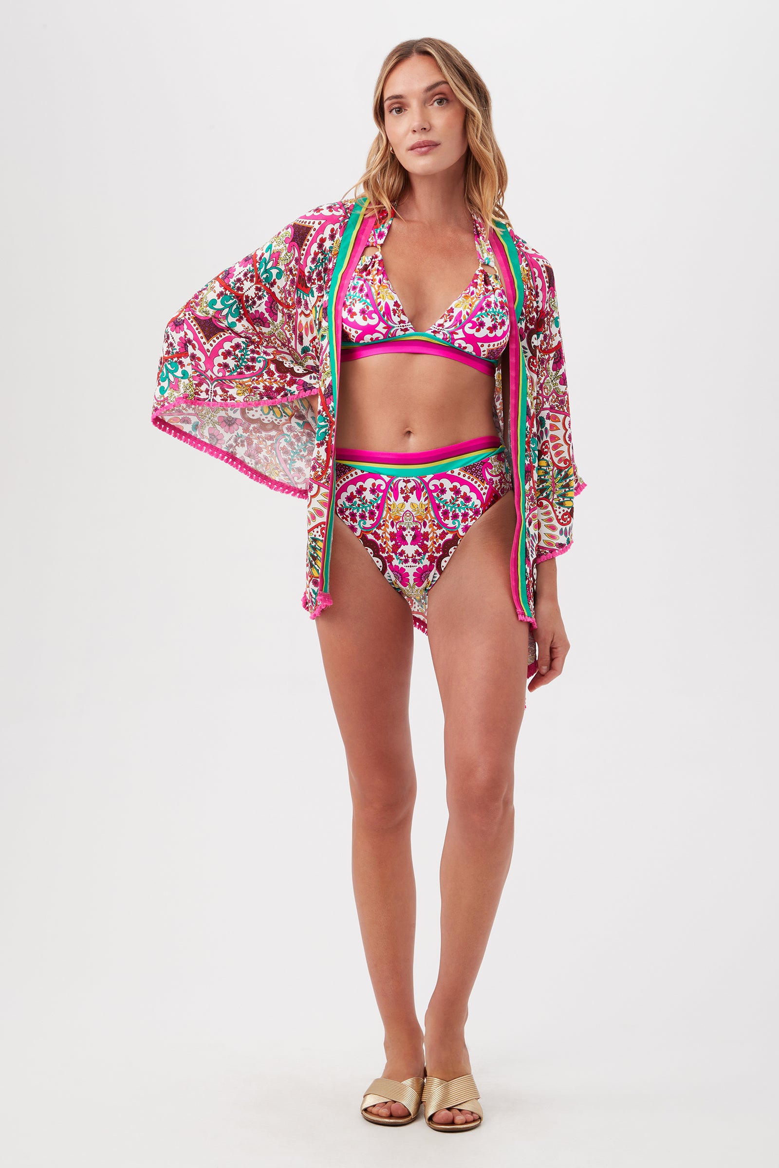 Hawaiian Garden Fringe Kimono Swim Cover-Up