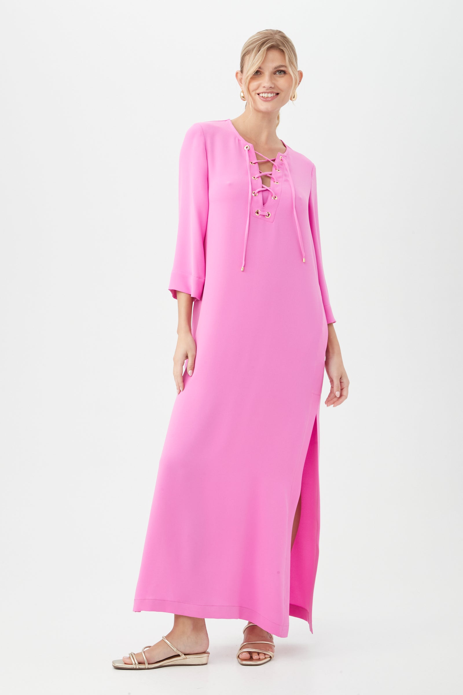 Catamaran 3/4-Sleeve Maxi Dress Piazza Pink XS
