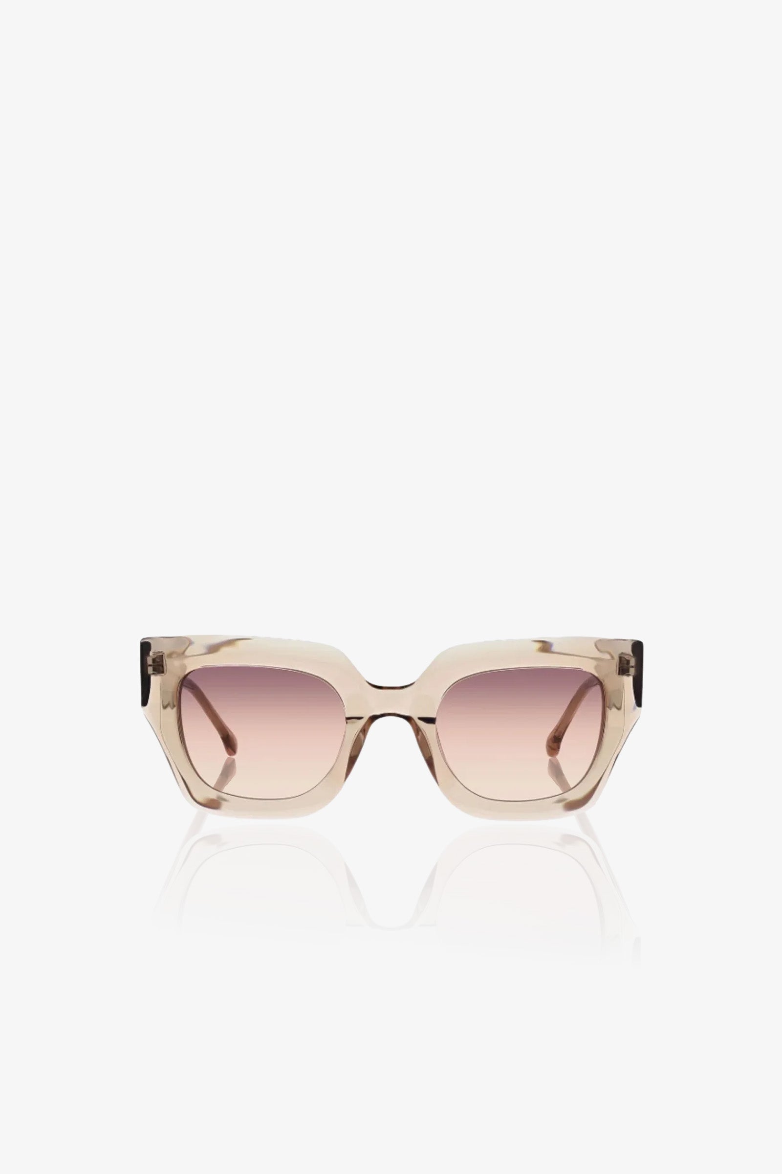 Sol Wide Frame Square Acetate Sunglasses in beige, featuring gradient brown lenses and displayed on a white background.
