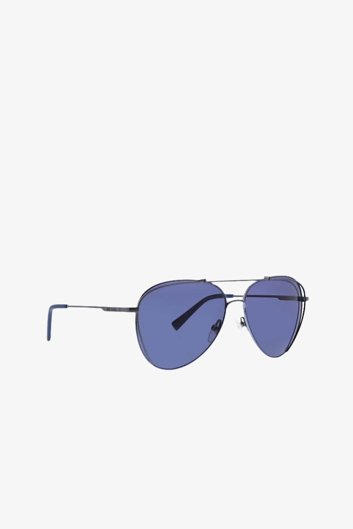 MRT Otto Metal Frame Aviator Sunglasses with blue lenses, featuring thin metal frames and sleek arms, displayed against a plain white background.