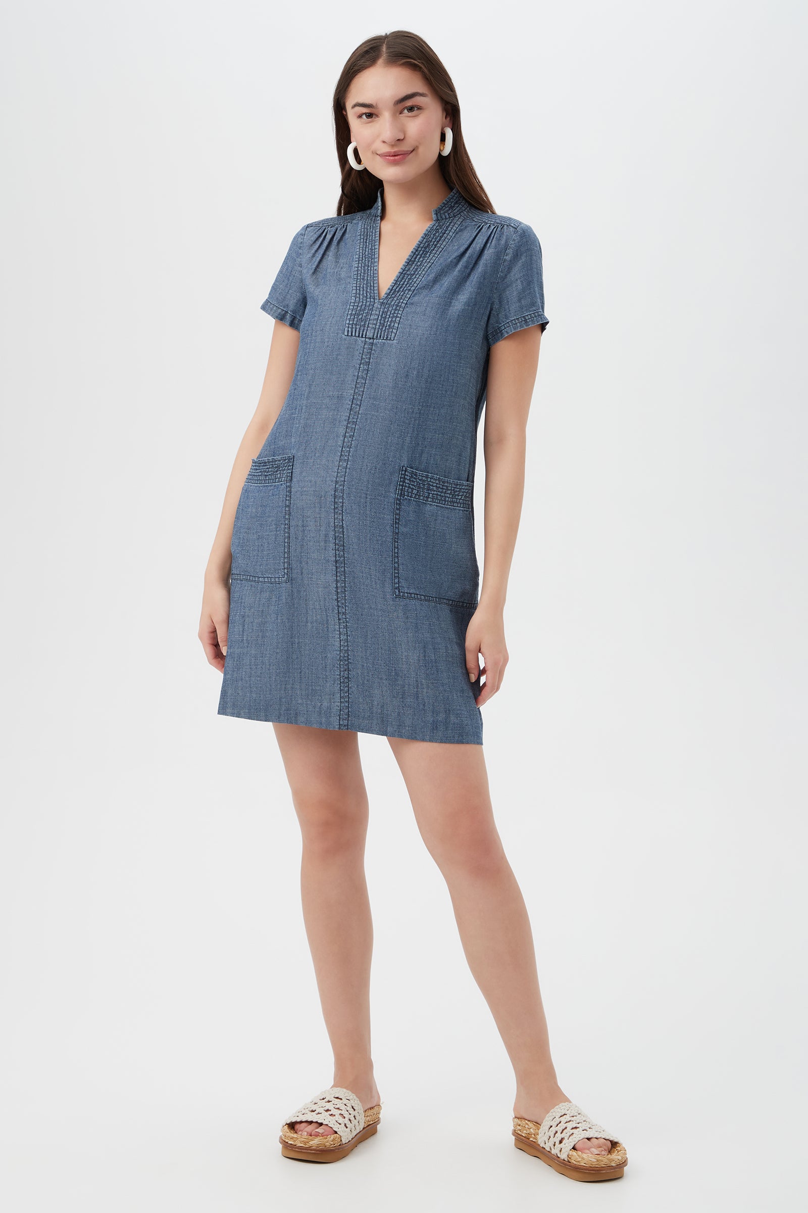 Suntan 2 Short-Sleeve Chambray Dress