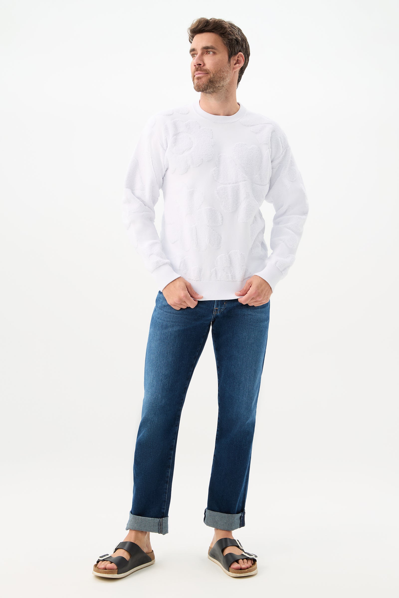 Terry White Textured Crewneck Sweatshirt