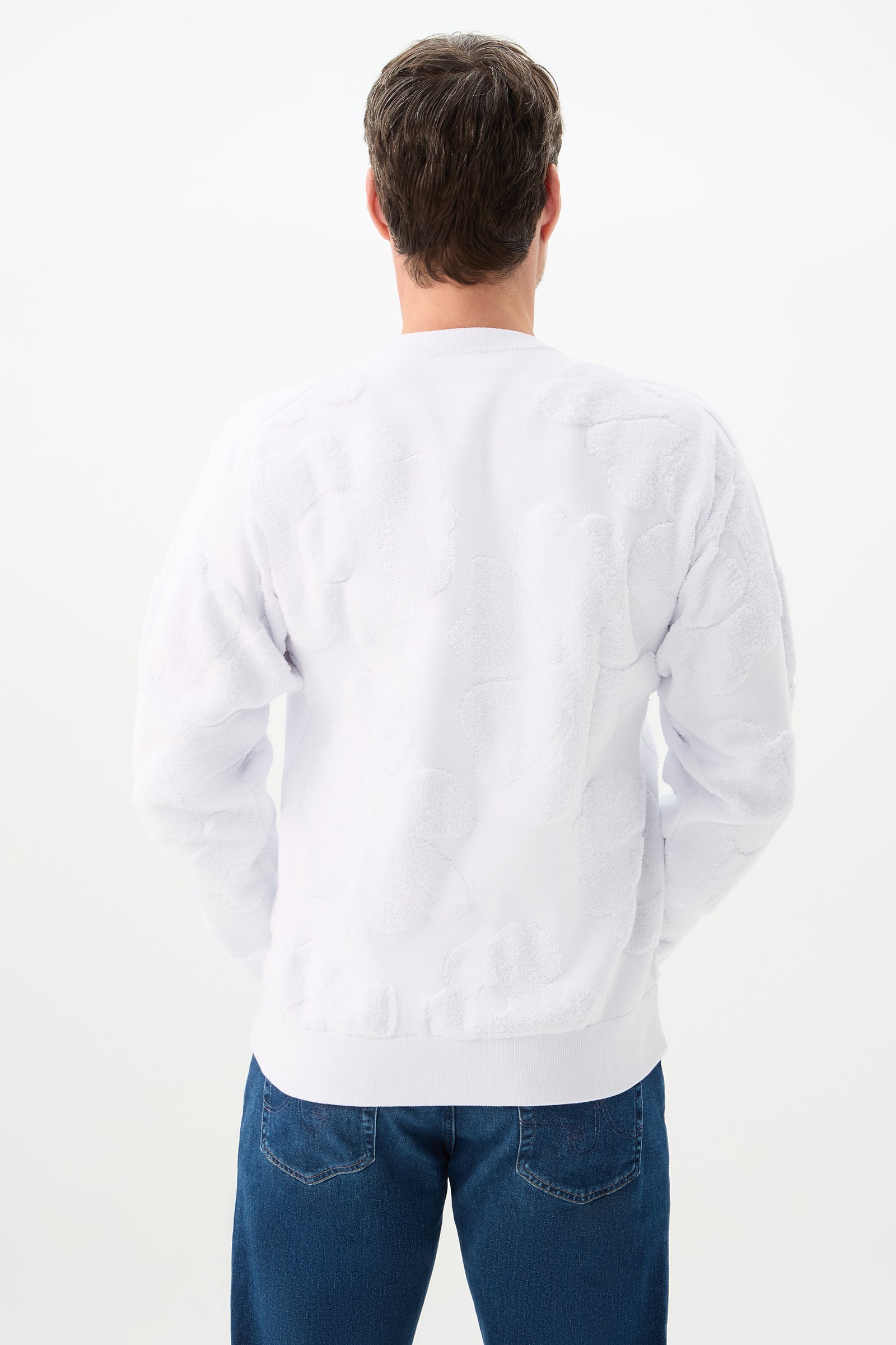 Terry White Textured Crewneck Sweatshirt