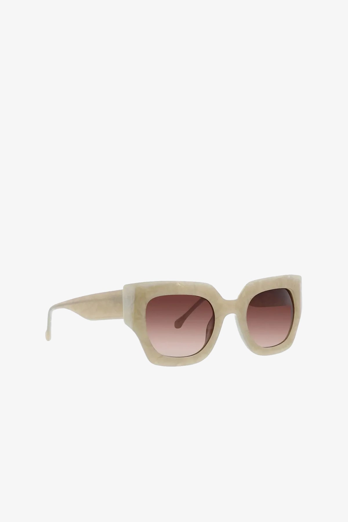 Sol Sunglasses featuring beige square frames with thick rims and gradient brown-tinted lenses, displayed on a white background.