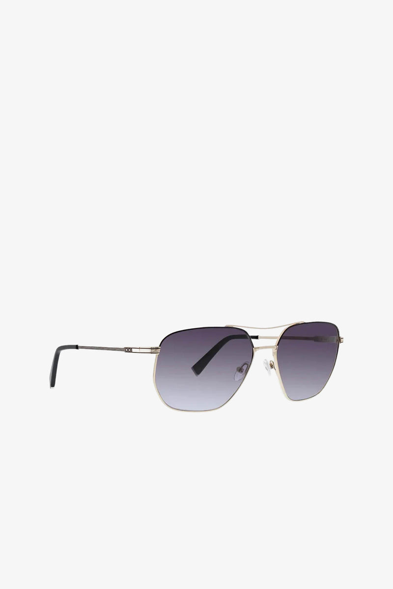 LaChance Navigator Sunglasses featuring gold frames, dark gradient lenses, and black temple tips, displayed against a plain white background.