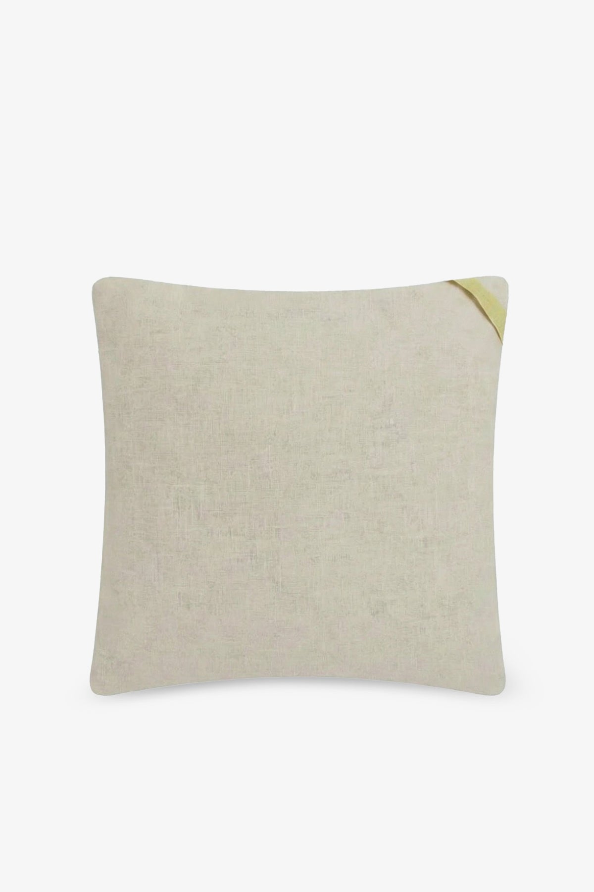 The Shante Embroidered Square Pillow is a rectangular beige cushion featuring a subtle textured design and a small folded yellow corner at the top right, displayed against a plain white background.