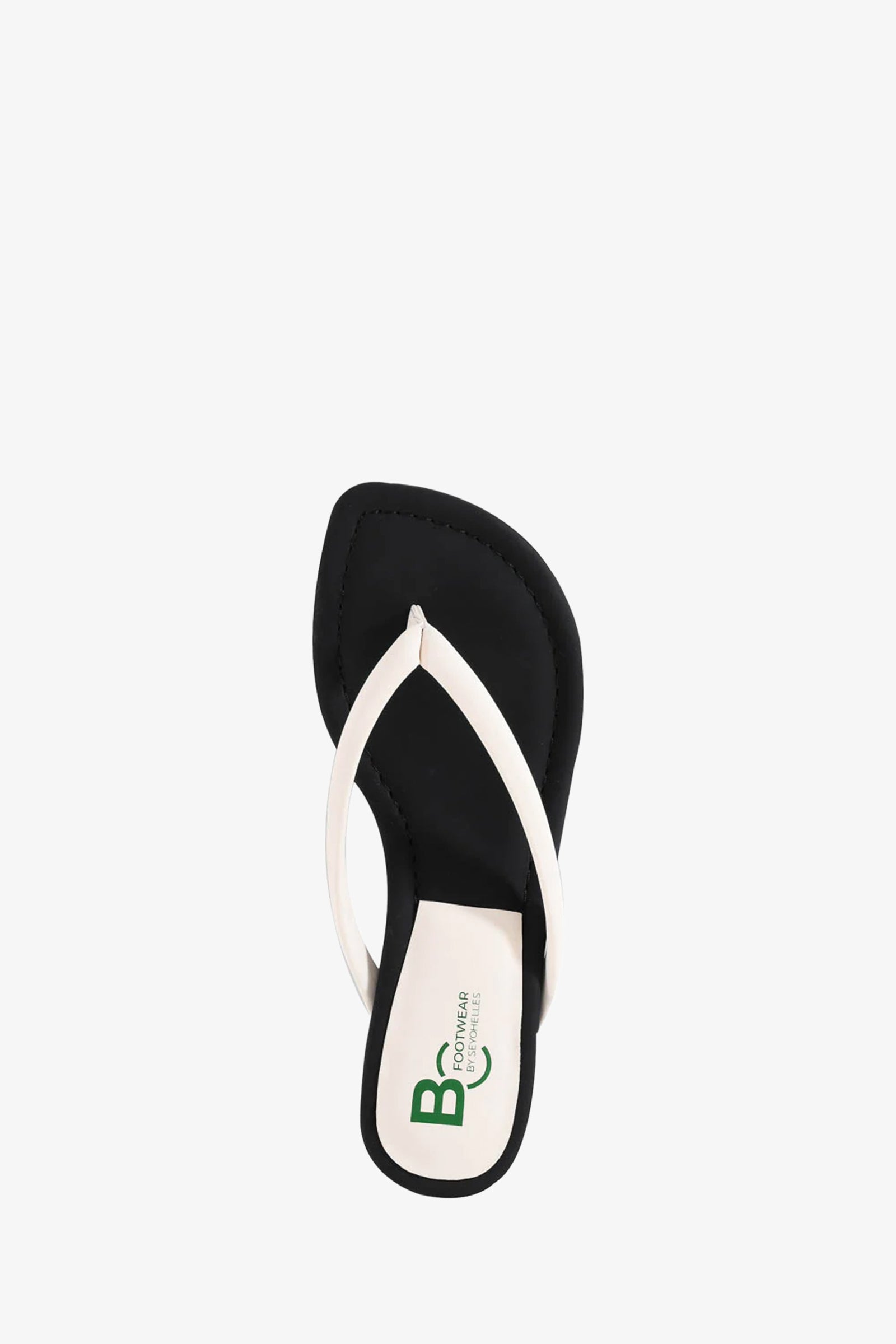 The Riptide Sandal features a white flip-flop design with green BOG and FOOTWEAR BY SEYCHELLES logos on the sole.