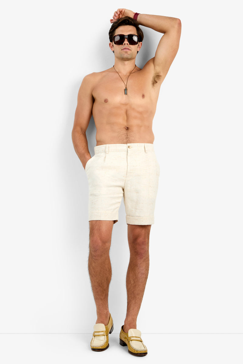Of course! Please provide the keywords you’d like me to blend into the OLIVER PLEATED SHORT description.