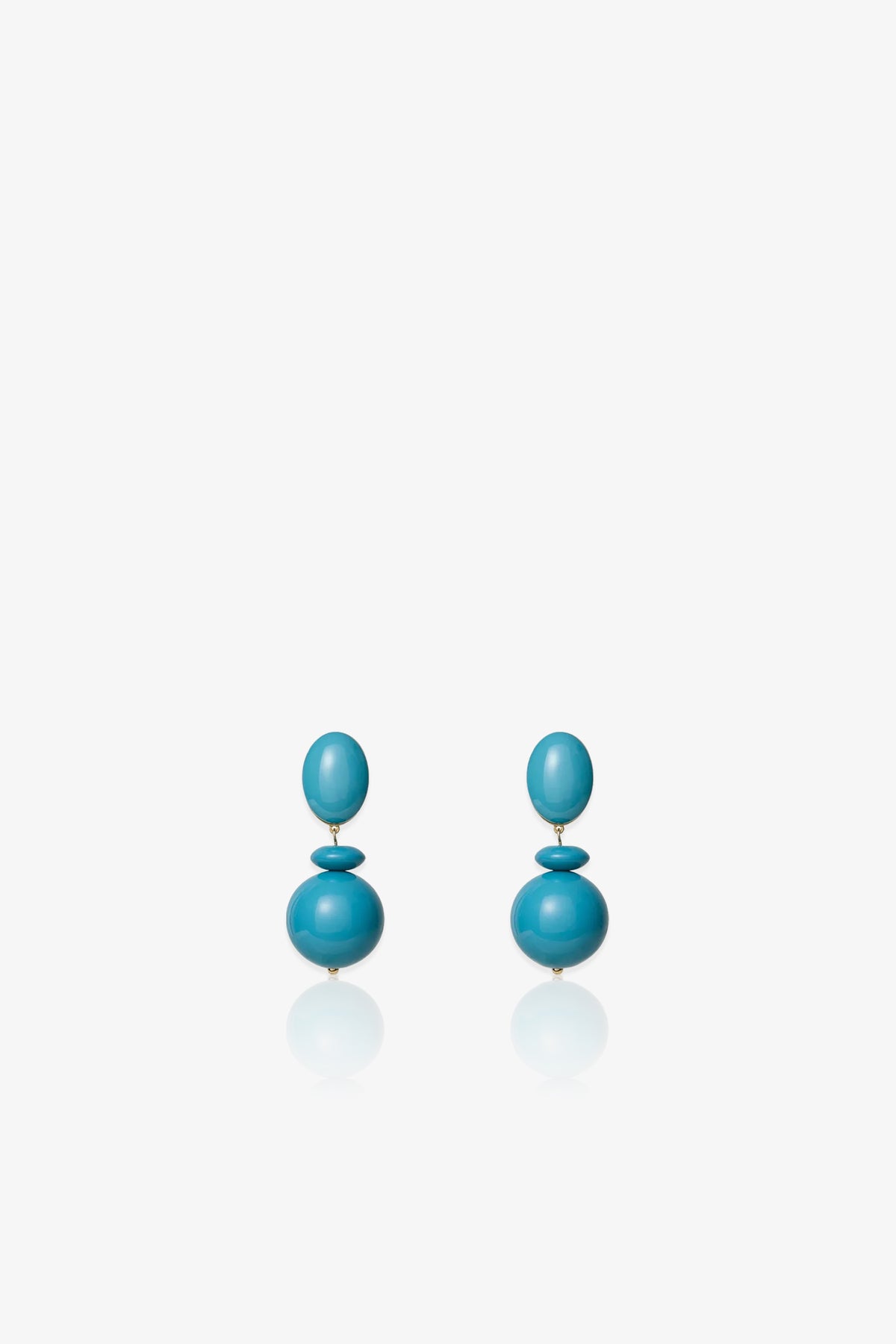 Aventura Drop Earrings in turquoise blue, featuring two stacked round beads on each earring, displayed against a plain white background.