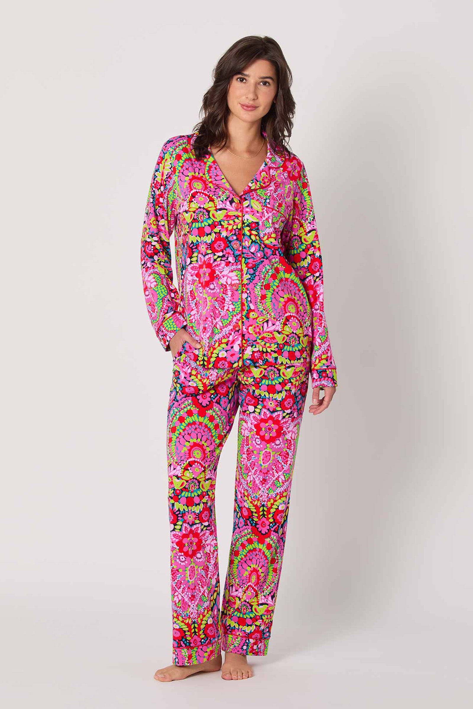 Of course! Please provide the keywords you’d like me to blend into the LAS FLORES L/S CLASSIC PJ SET description.