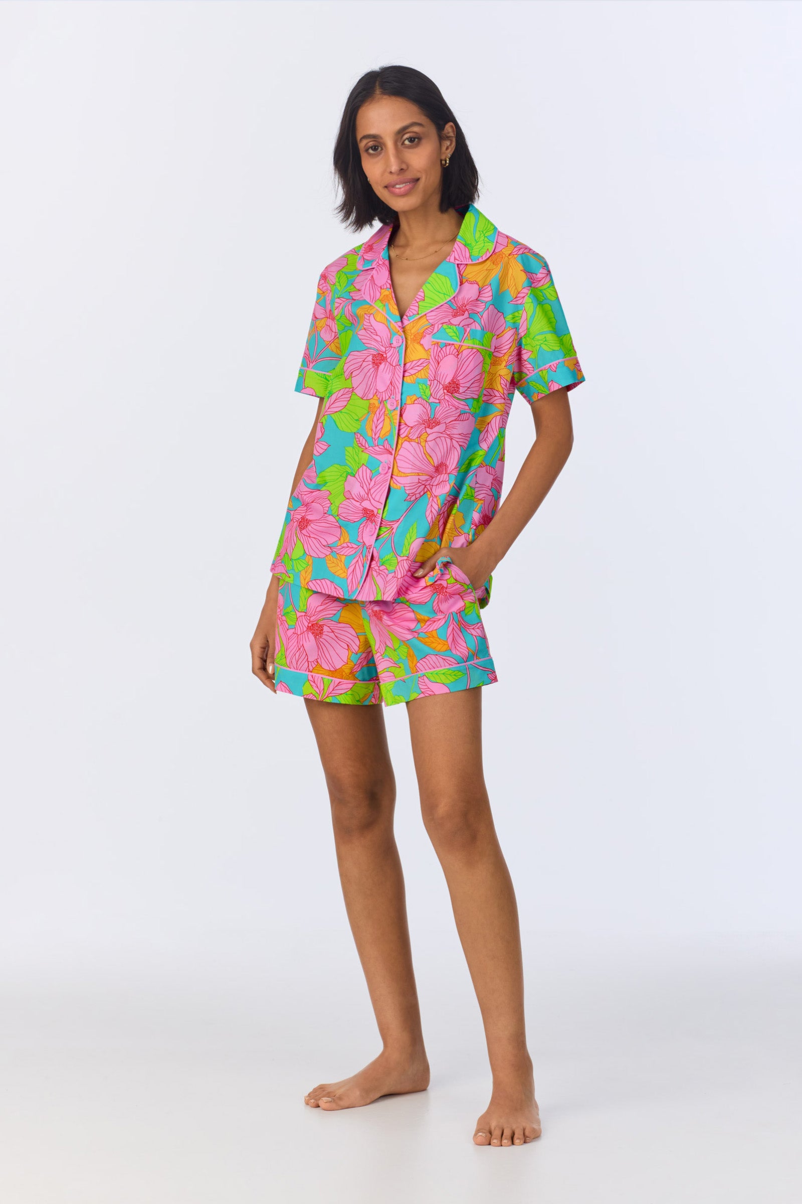 Shorty PJ Set - Linear Floral Poplin