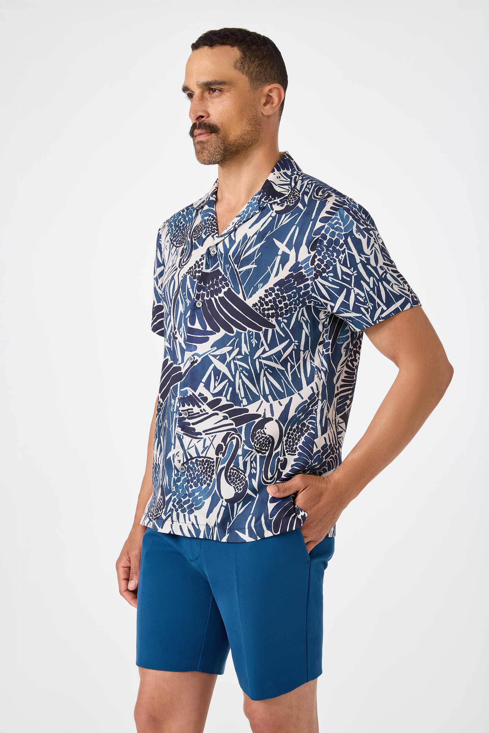 A man wearing the Felix Camp Shirt - Tsuru.