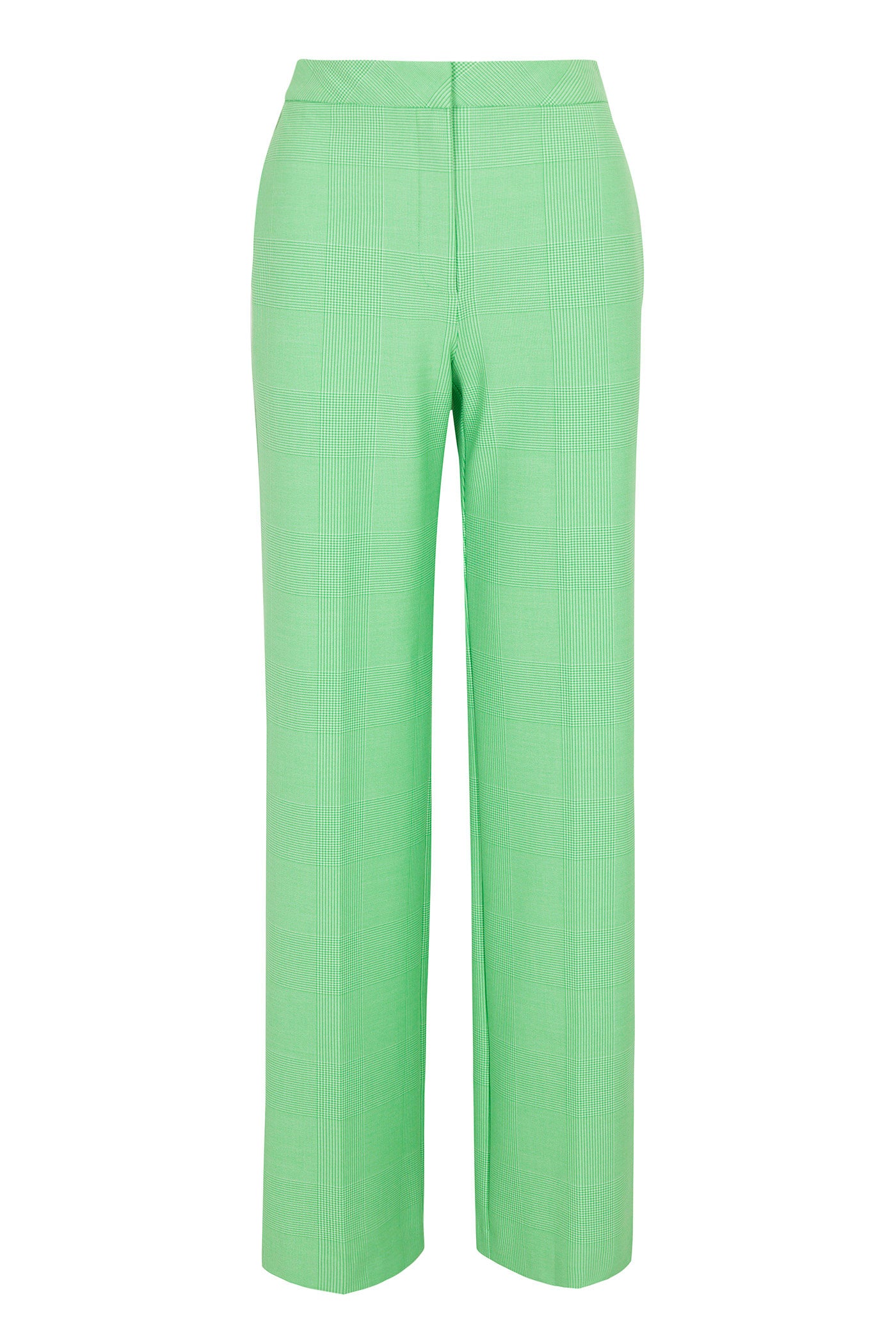 The Bjorn Wide-Leg Pant - Game Time Glen Plaid is shown in light green against a white background, featuring a high waist and straight-leg silhouette.