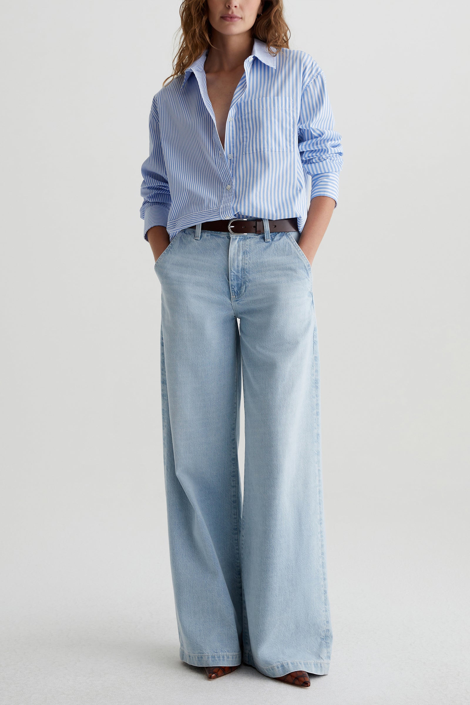AG Stella Low-Rise Palazzo Jean - Light Blue