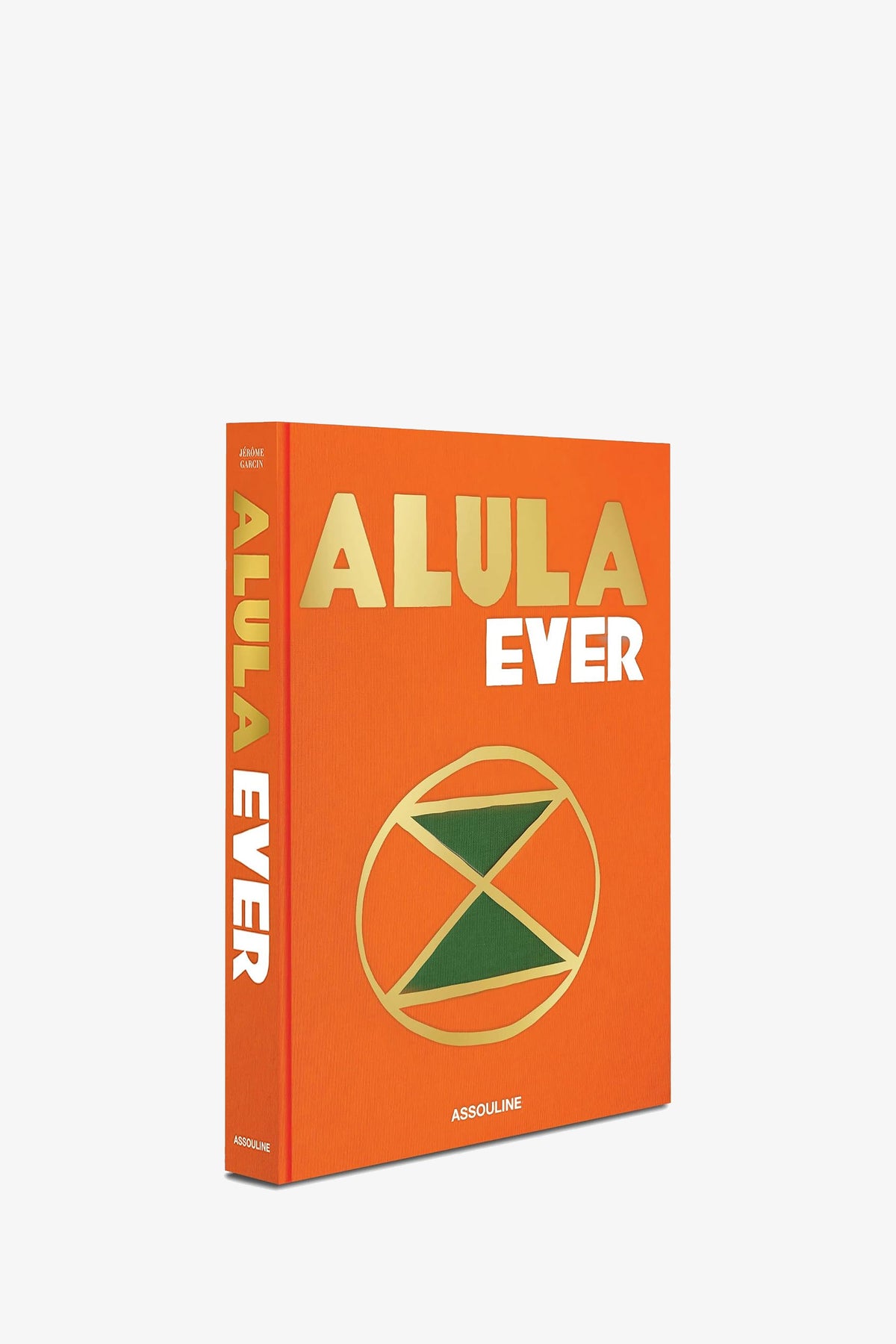 An orange Assouline Alula Ever Book featuring gold and white text with a geometric green and gold design on the cover.