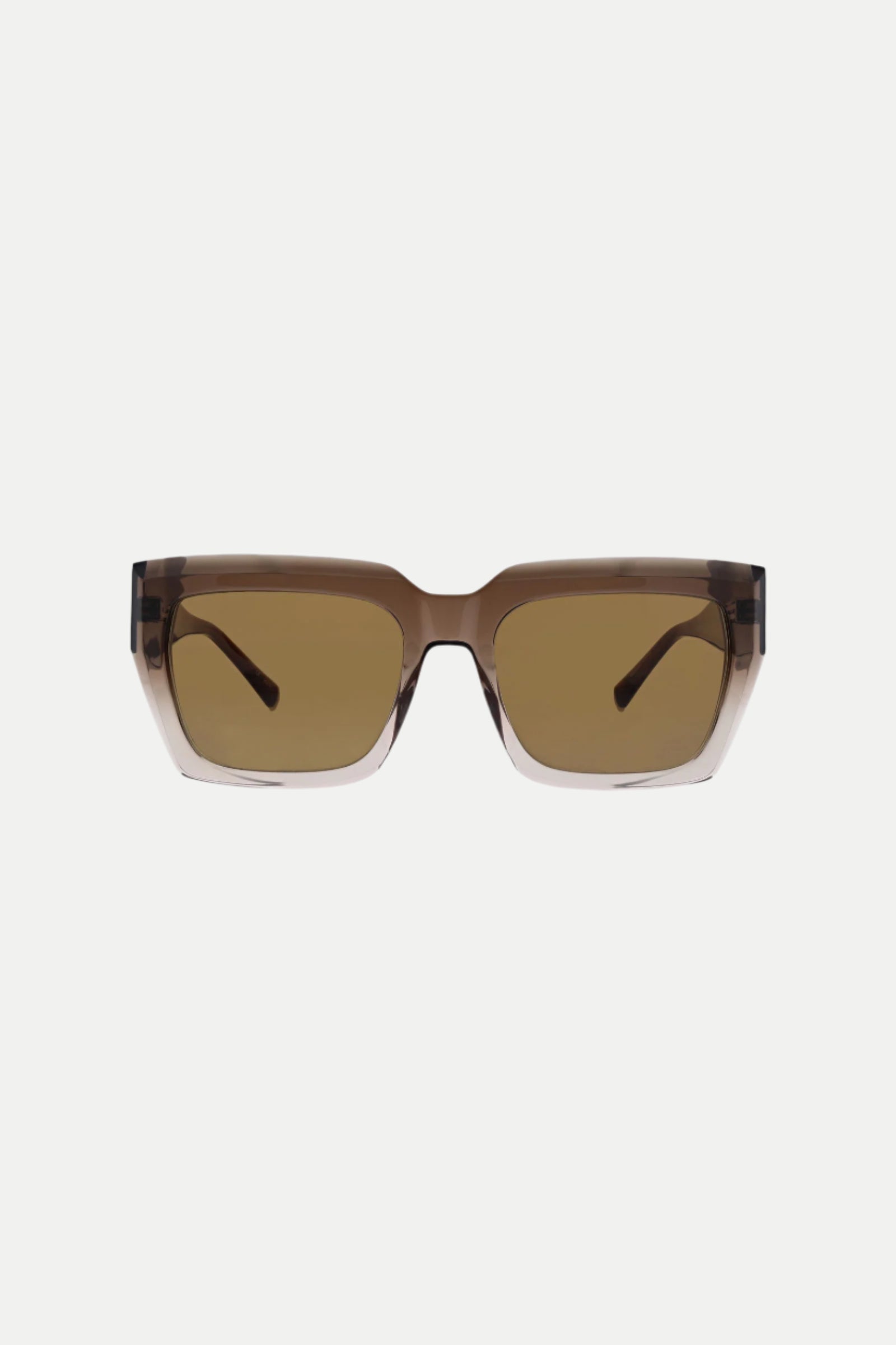 Front view of MRT Bruno Square Acetate Sunglasses in brown, featuring thick translucent brown frames and matching lenses, displayed against a plain white background.