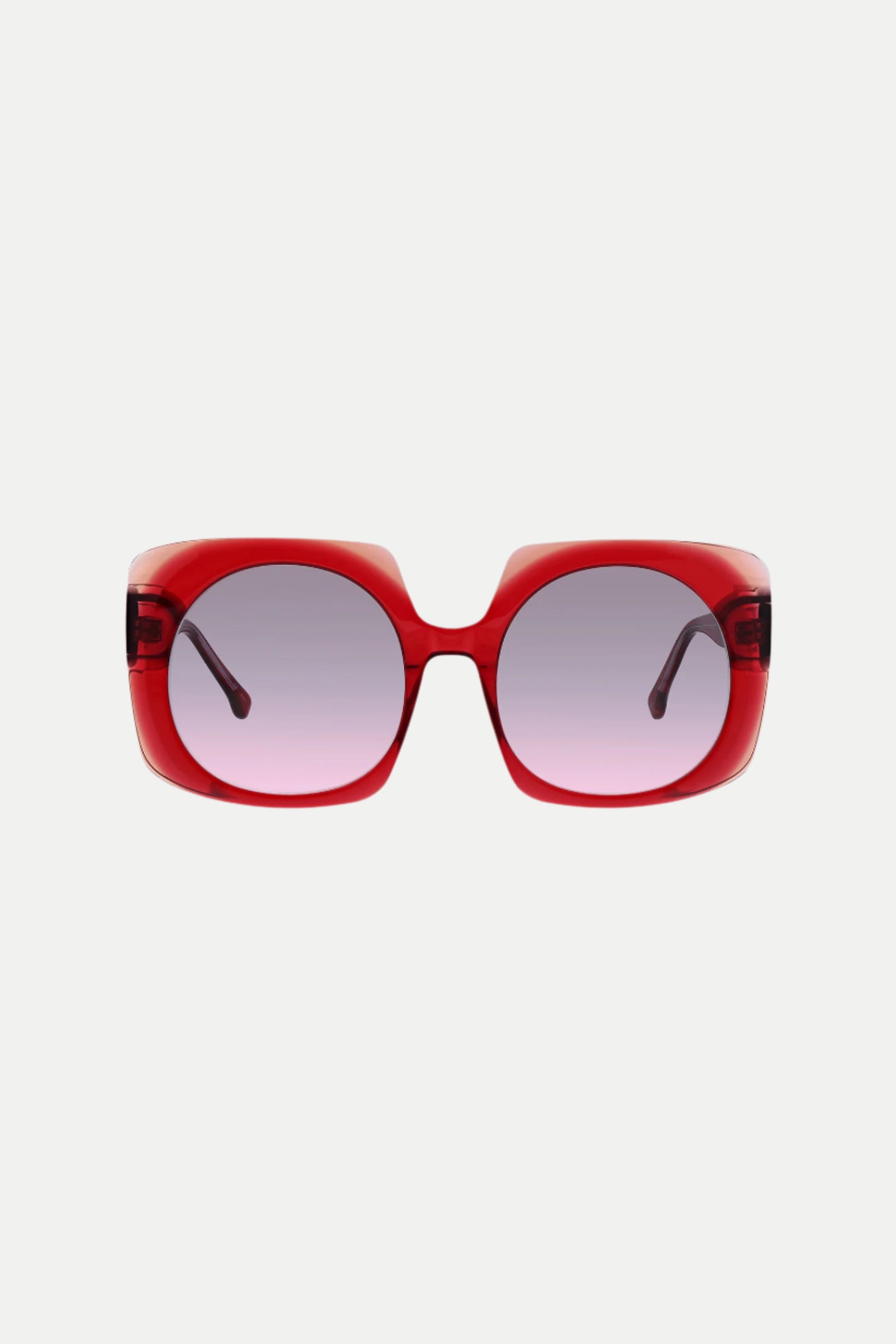 Canaria Oversized Square Acetate Sunglasses in red, featuring thick frames and gradient purple-tinted lenses, shown from the front against a plain white background.