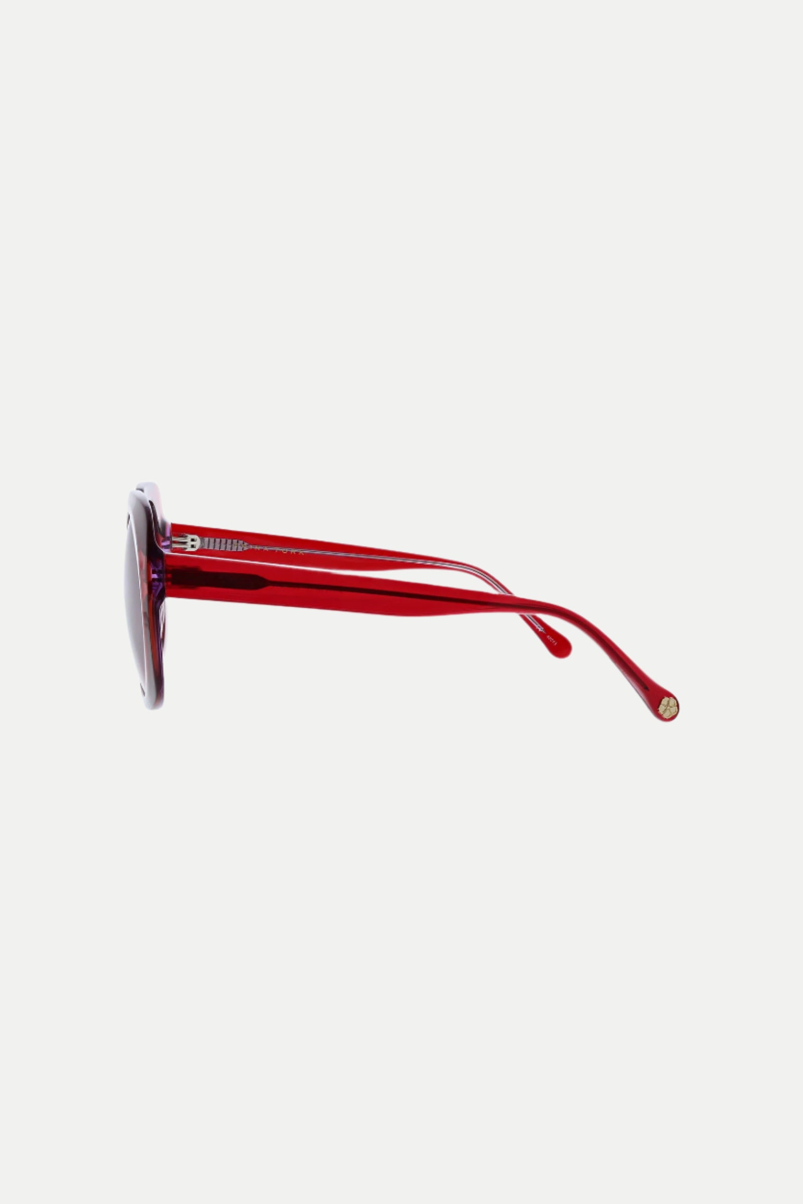 Side view of Canaria Oversized Square Acetate Sunglasses in red, featuring slightly curved arms and dark-tinted lenses, displayed against a plain white background.