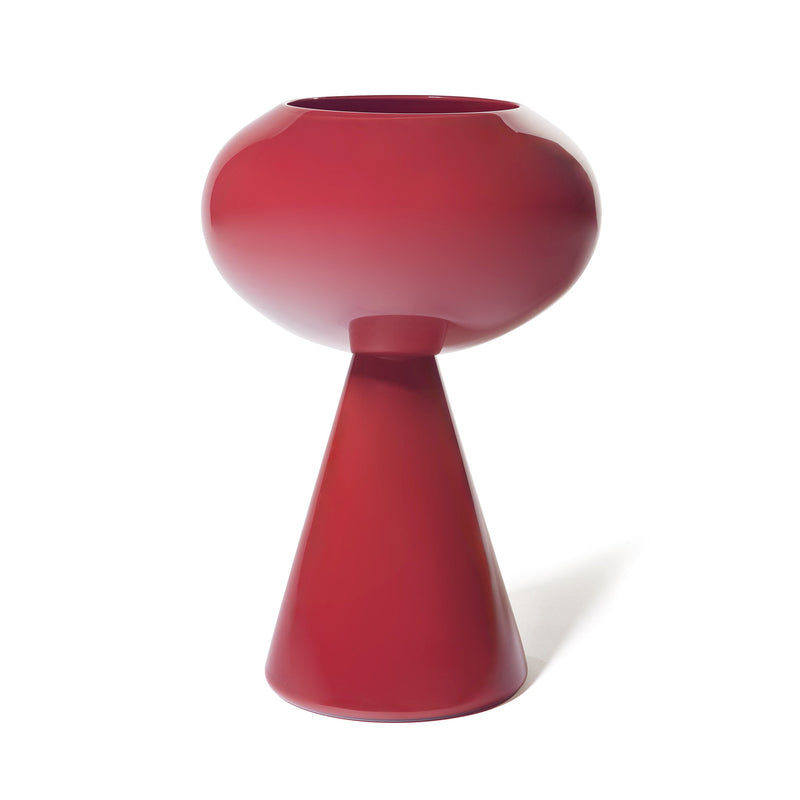 The Fiorelli Concave vase, crafted in glossy Sienna Glass with a round top and cone-shaped base, is showcased against a plain white background.