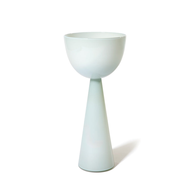 A modern Fiorelli Tall Bowl in pale blue, featuring a wide bowl atop a tall, conical base and set against a white background.