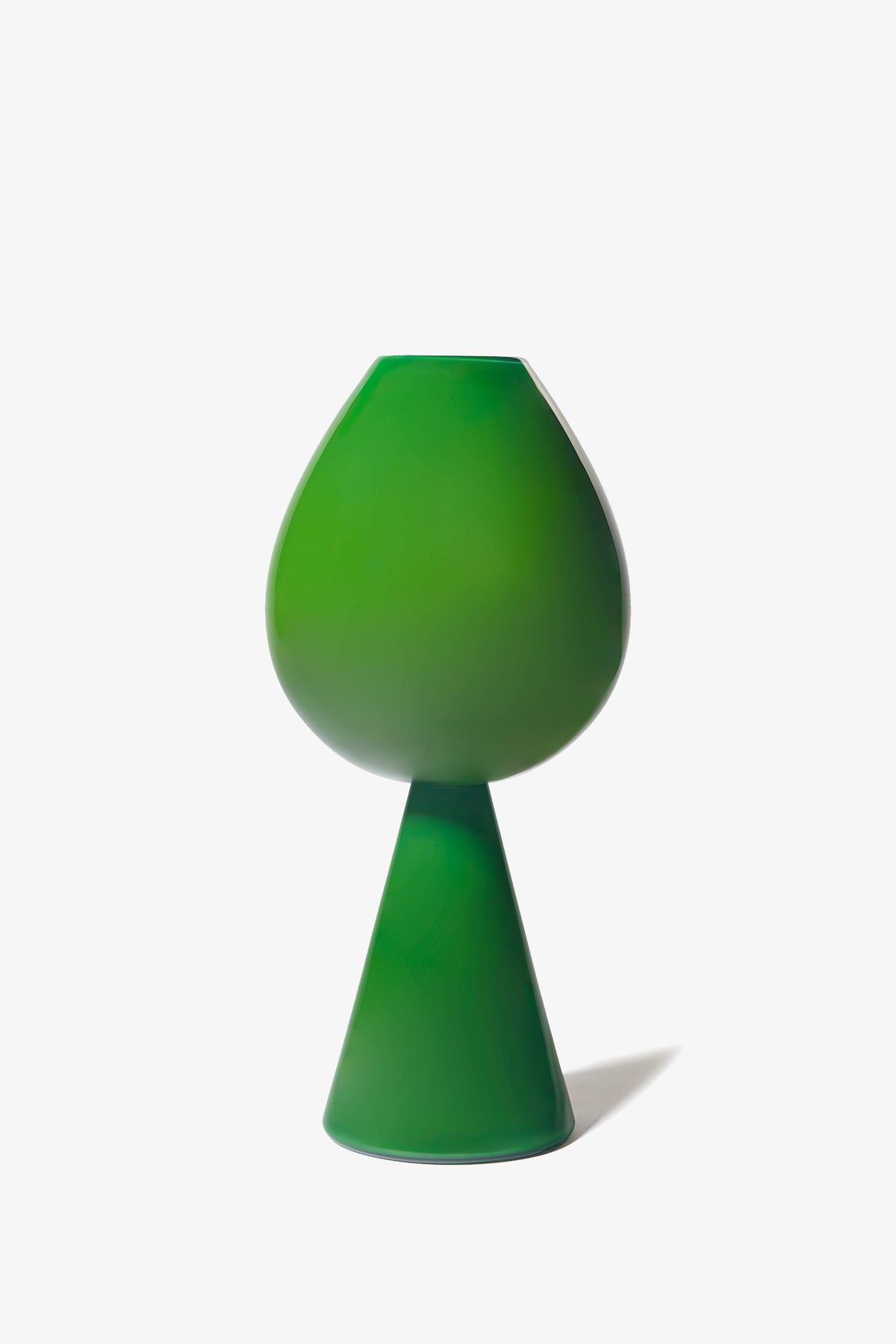 Introducing the Fiorelli Tulip—a modern vase featuring a glossy green finish, round top, and conical base, beautifully displayed against a plain white background.