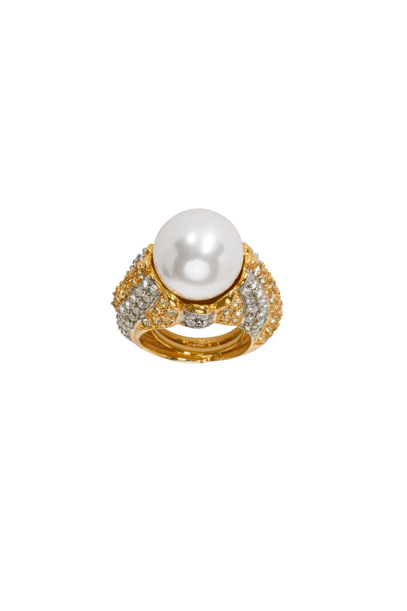 KJL JONQUIL PAVE PEARL ADJUSTABLE RING in PEARL