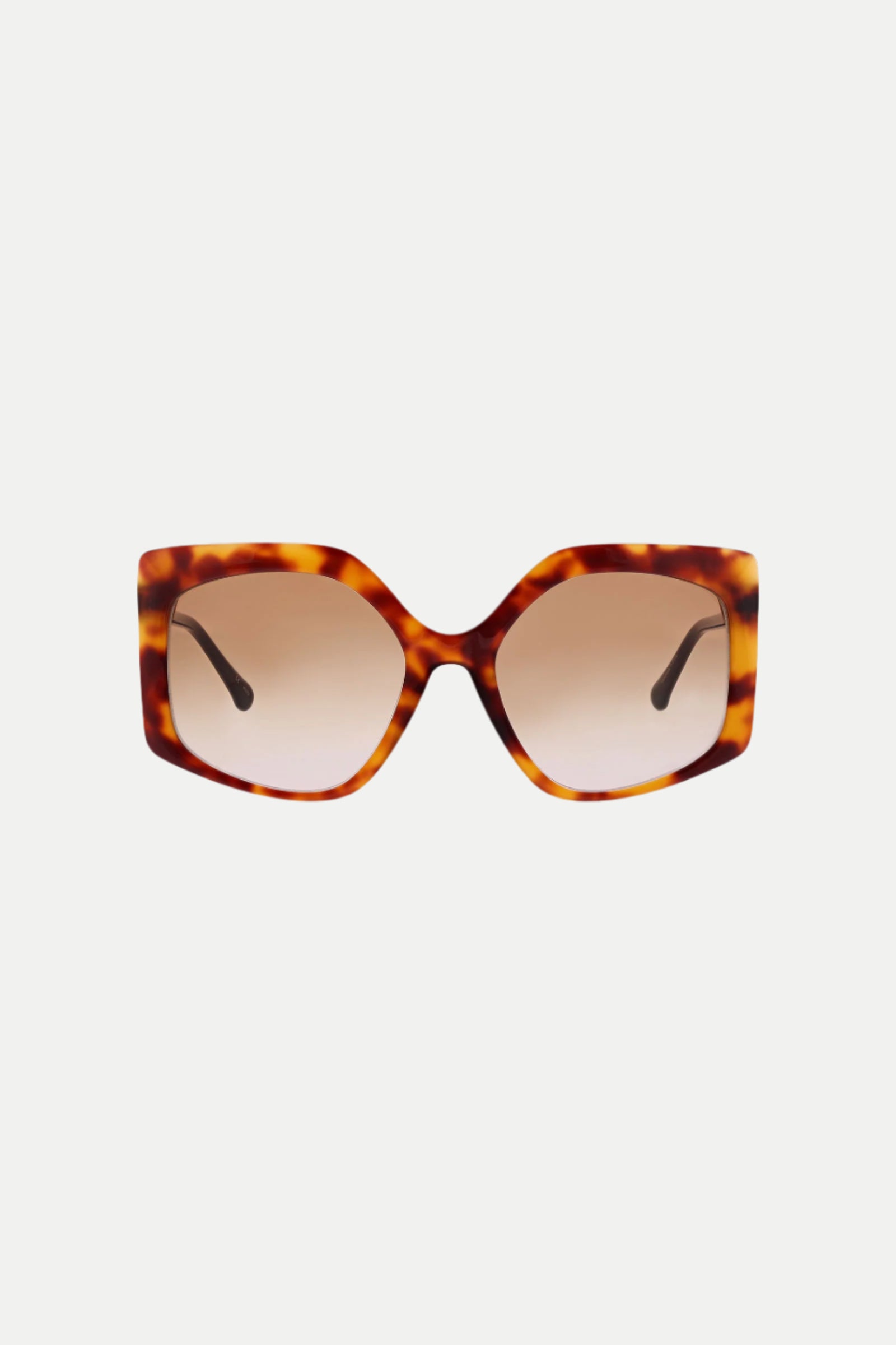 The Marasusa Geometric Acetate Sunglasses feature a bold, retro-inspired tortoise frame with oversized square design, brown gradient lenses, and black temple tips, displayed on a white background.