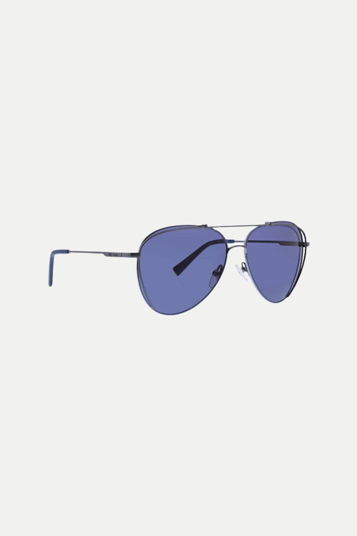 MRT Otto Metal Frame Aviator Sunglasses feature thin black metal frames and blue-tinted lenses, displayed against a plain white background.