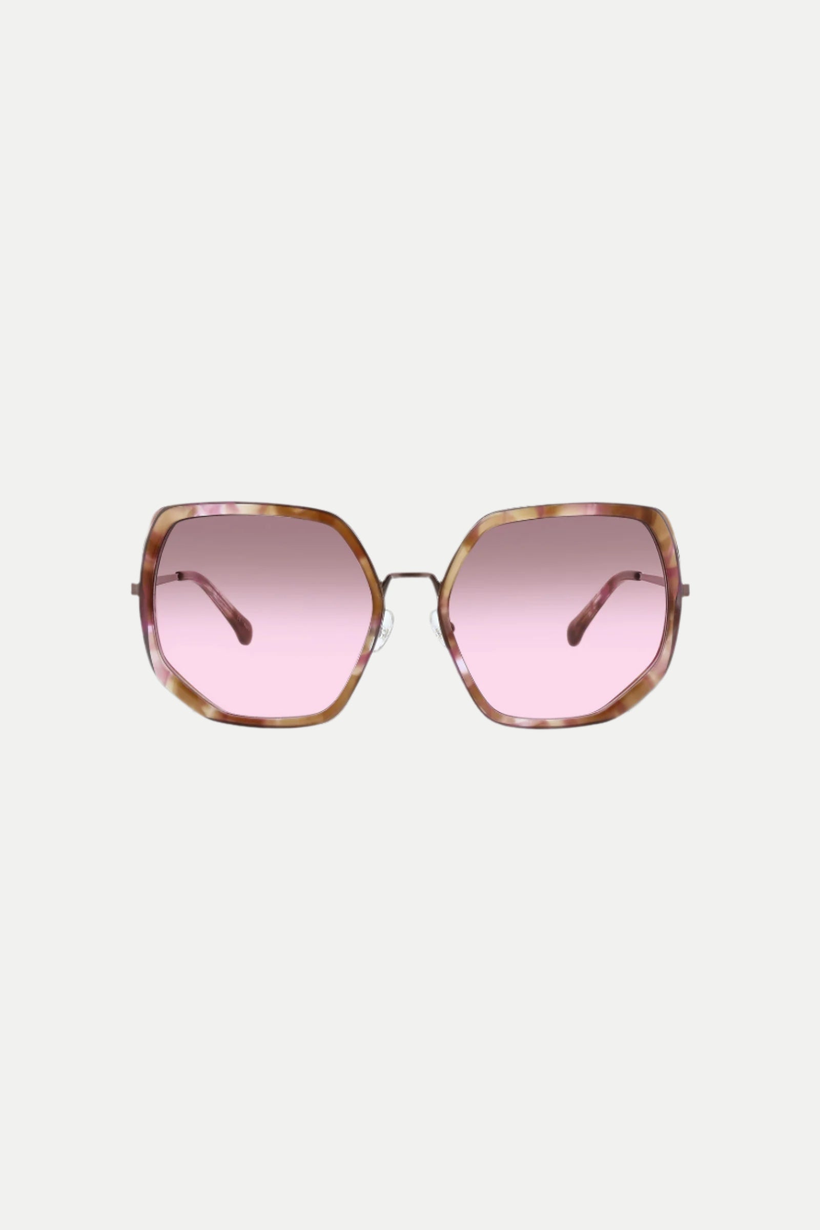 Seraphine Oversized Square Sunglasses in Rosewood, featuring a thin frame and rose-tinted lenses, displayed on a white background.